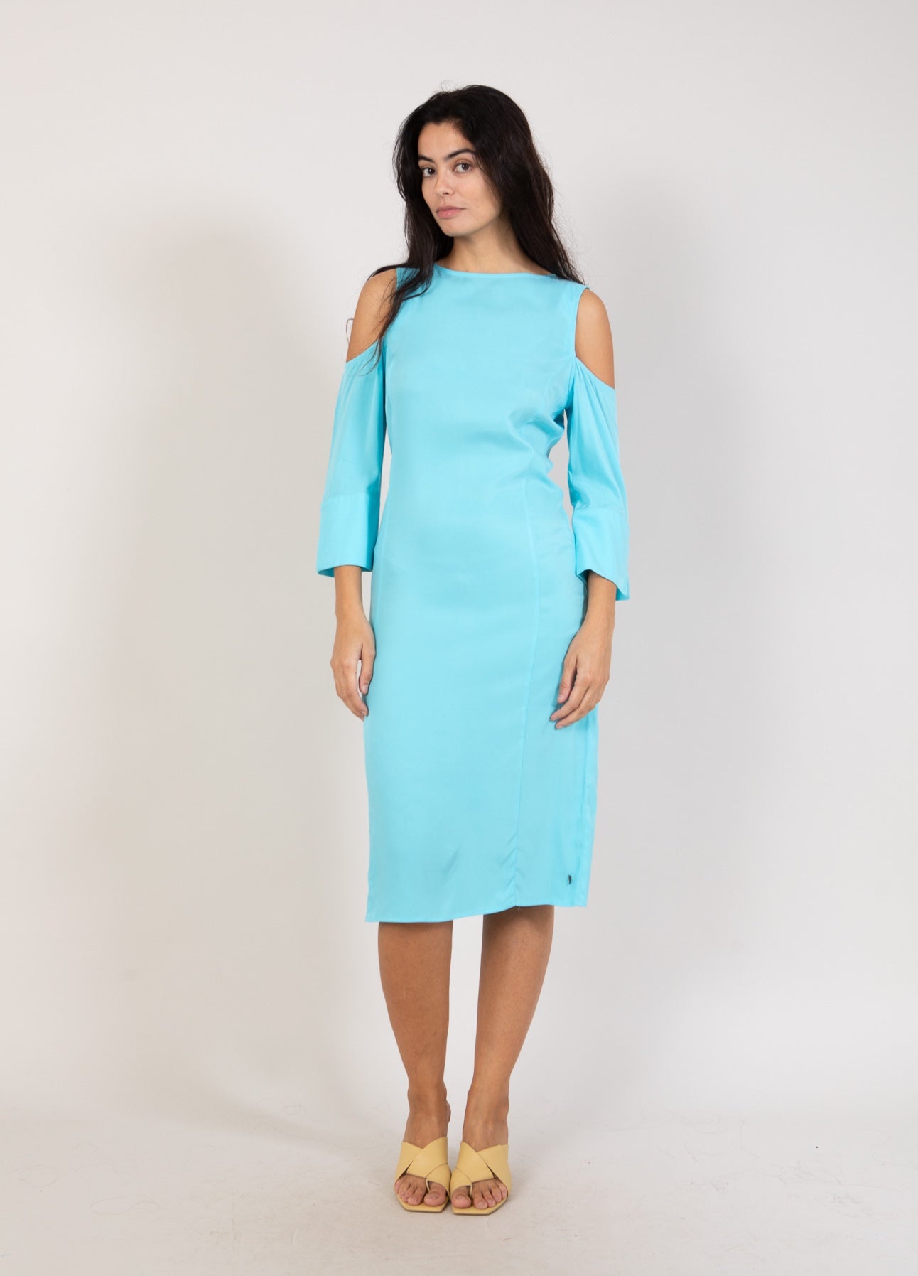 KJOLE MED KNAPPEDETALJE - Aqua blue Online nu