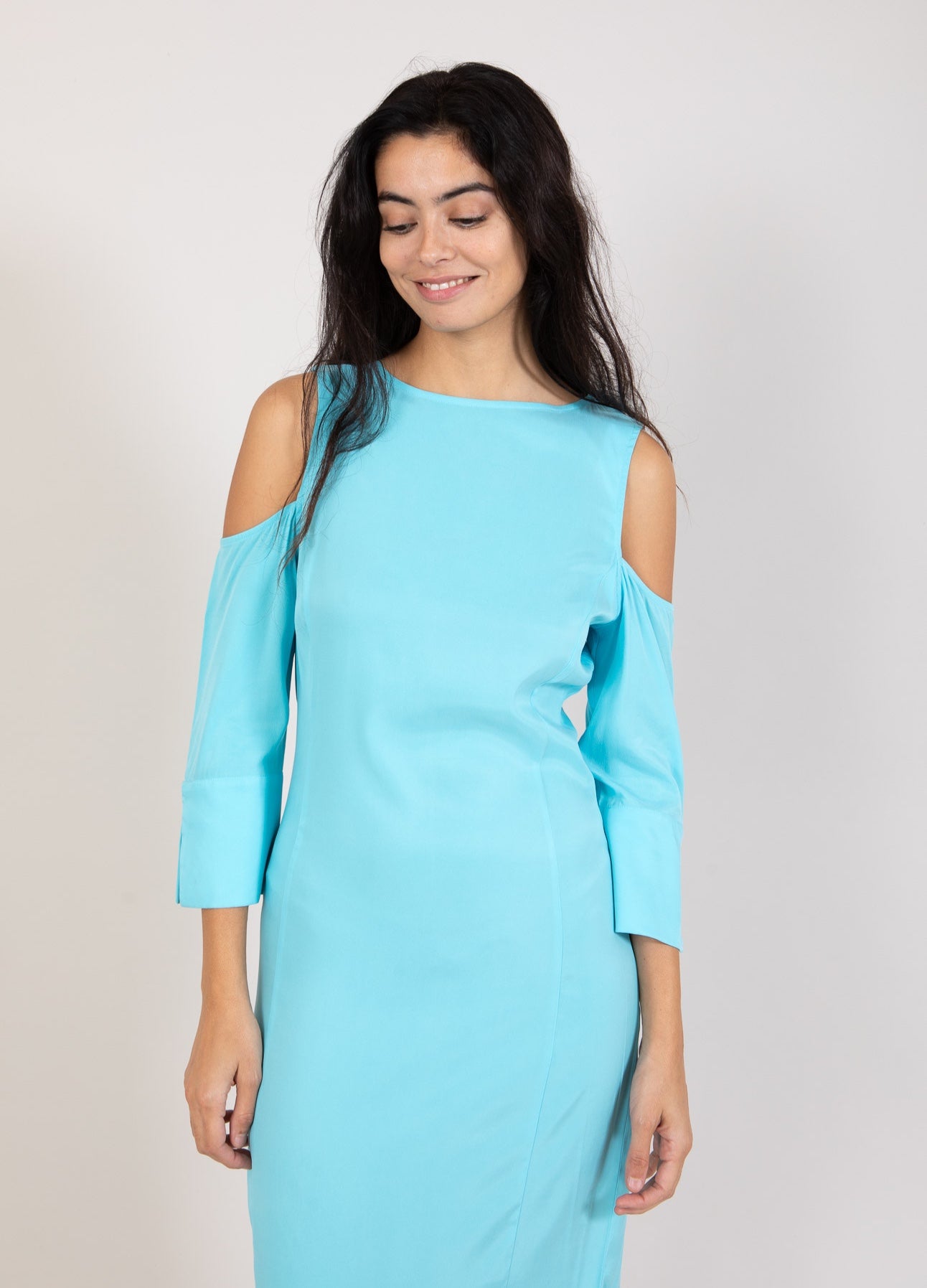 KJOLE MED KNAPPEDETALJE - Aqua blue Online nu