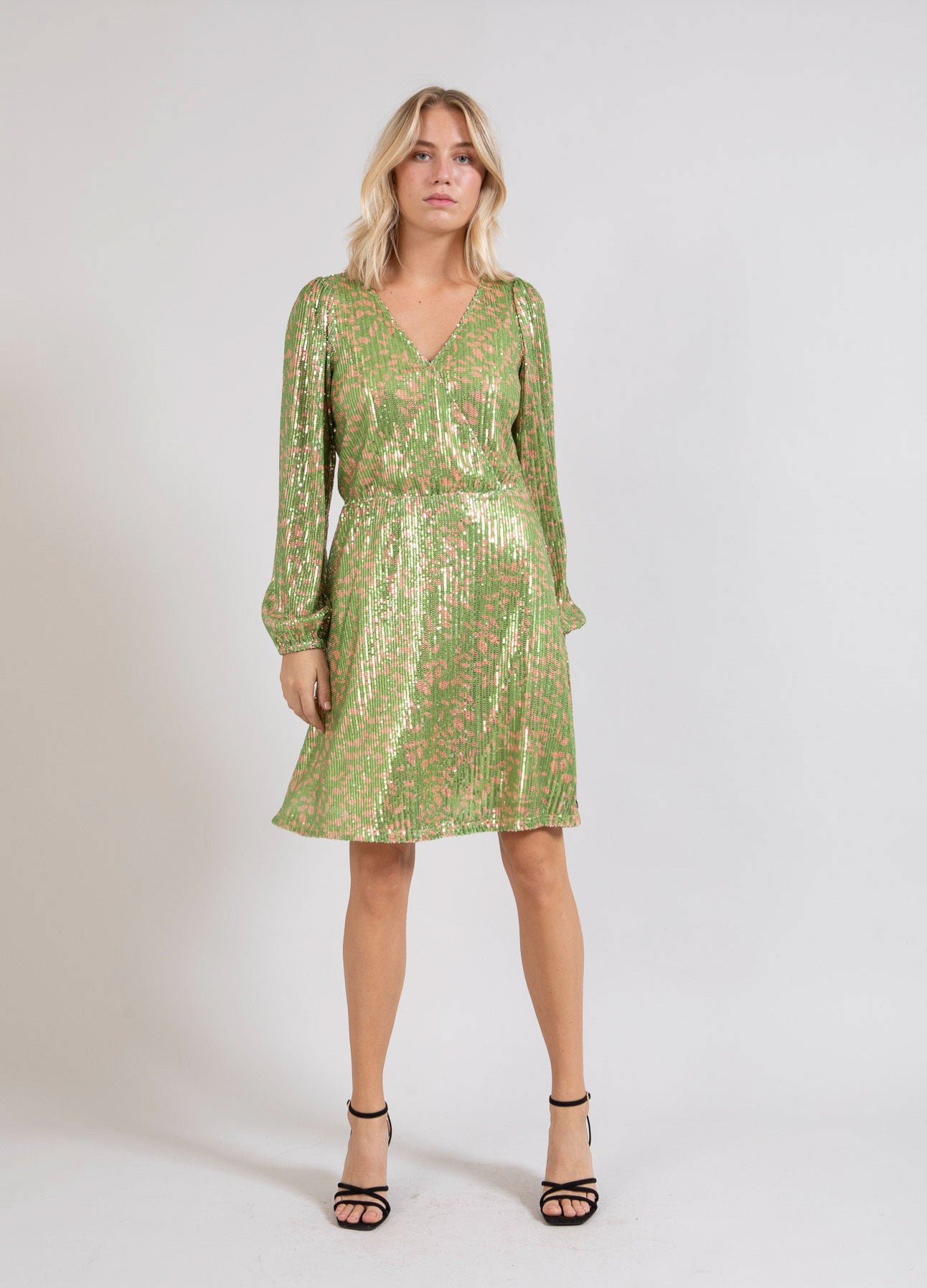 PAILLET KJOLE MED PRINT - Green sequins Online nu