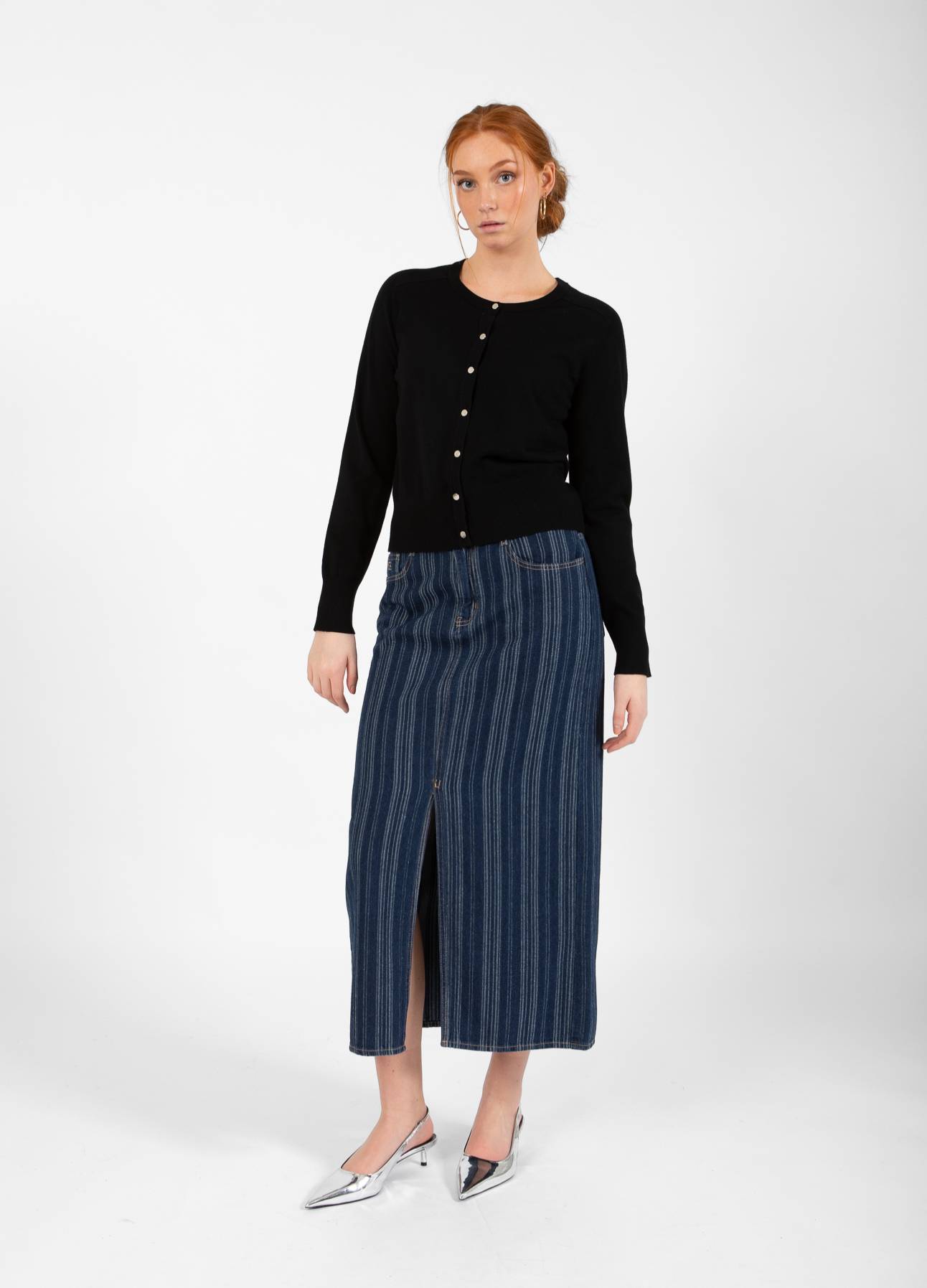 CC HEART ALAIA LANG NEDERDEL - Dark blue stripe denim Online Hot Salg