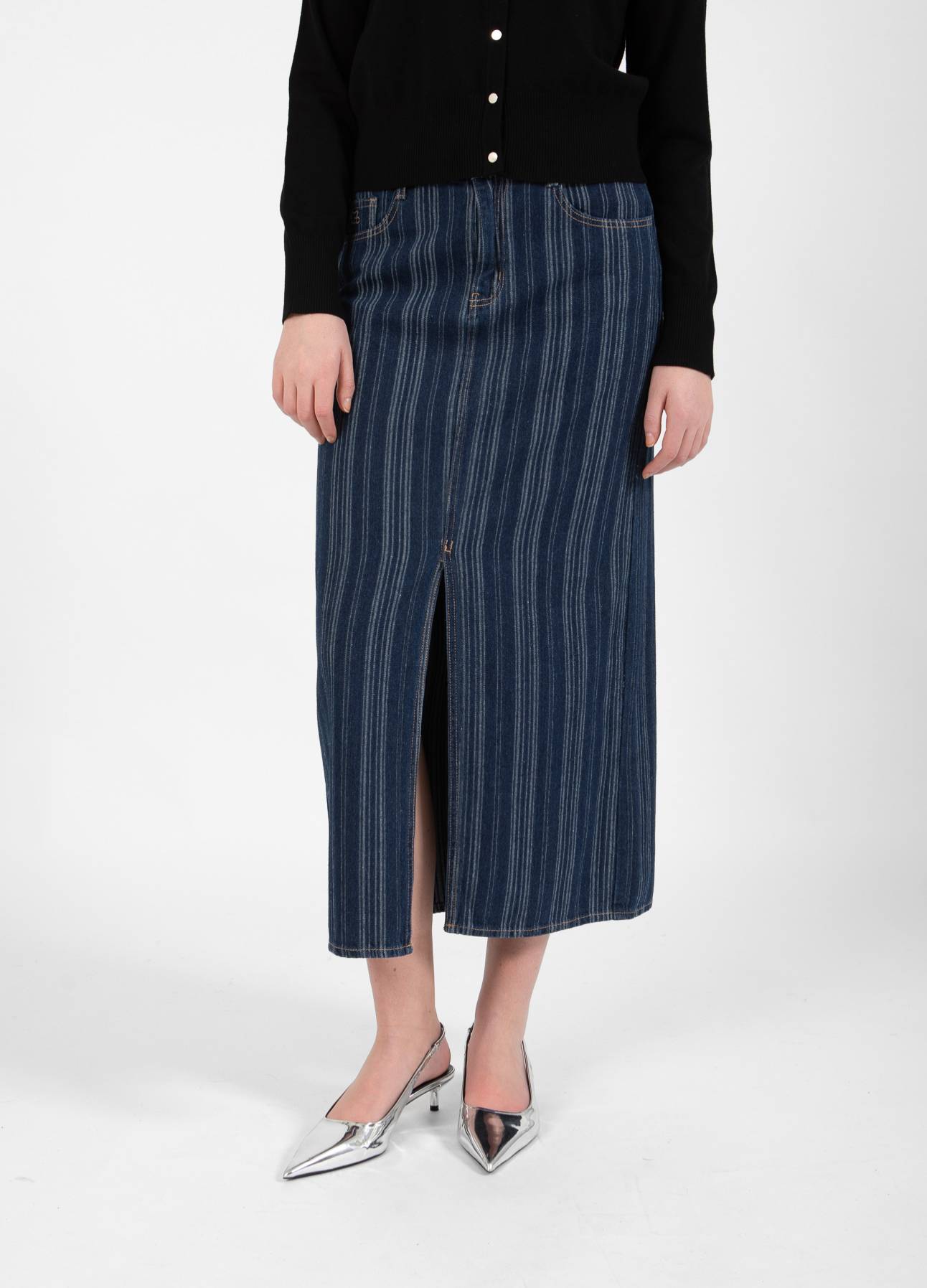 CC HEART ALAIA LANG NEDERDEL - Dark blue stripe denim Online Hot Salg