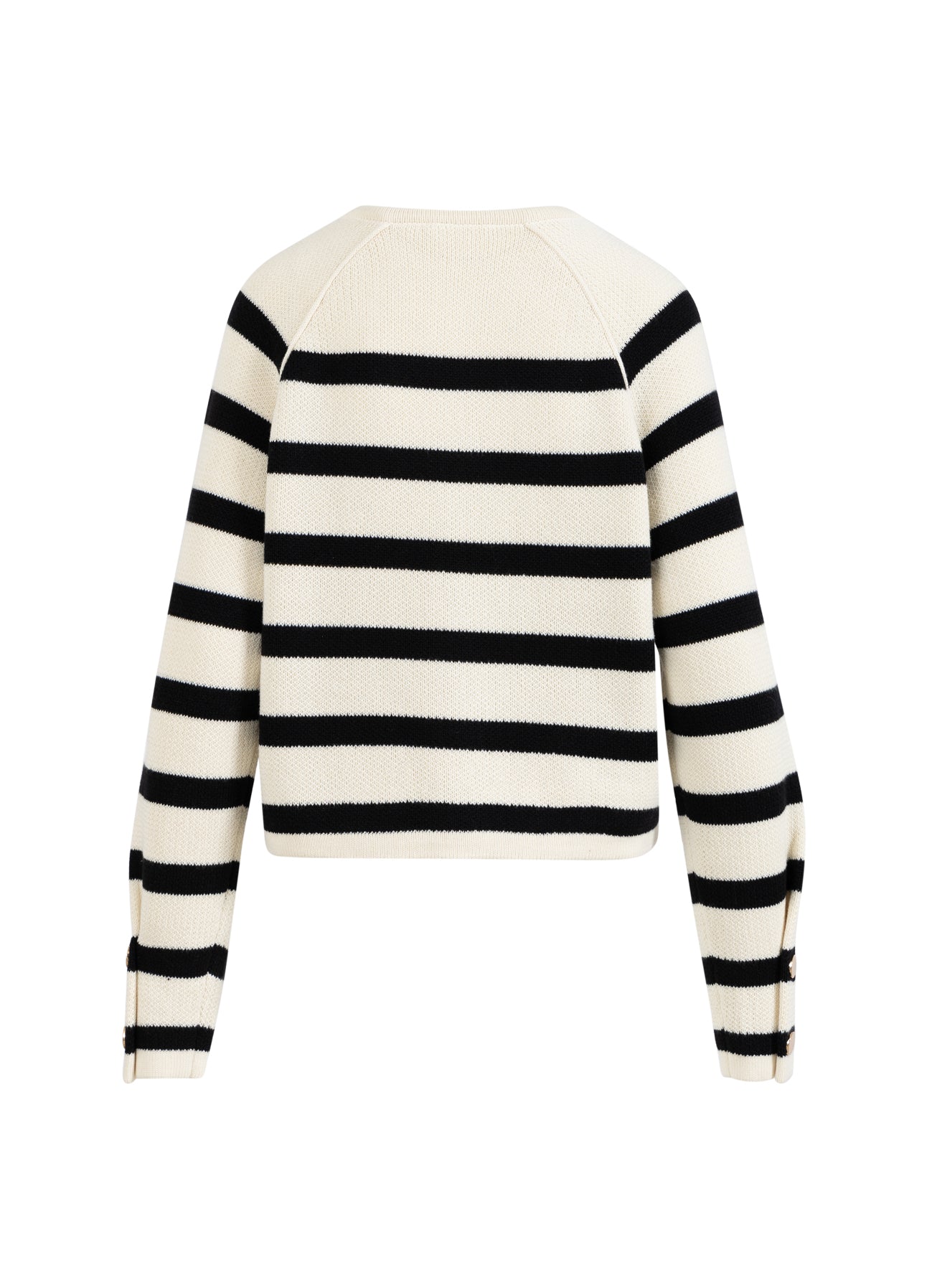 STRIBET CARDIGAN - Creme / black stripe Udsalg