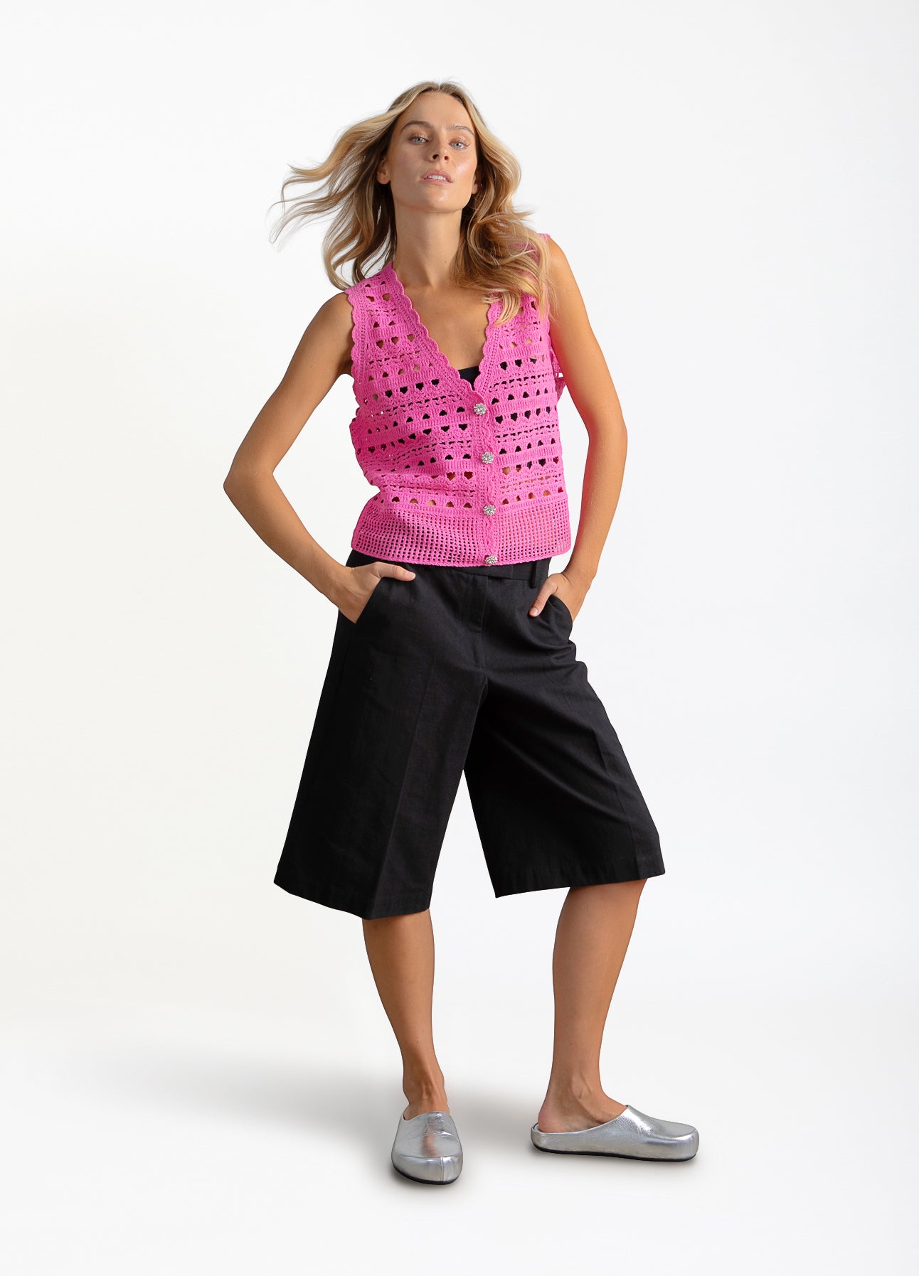 STRIKKET POINTELLE VEST - Bon bon pink