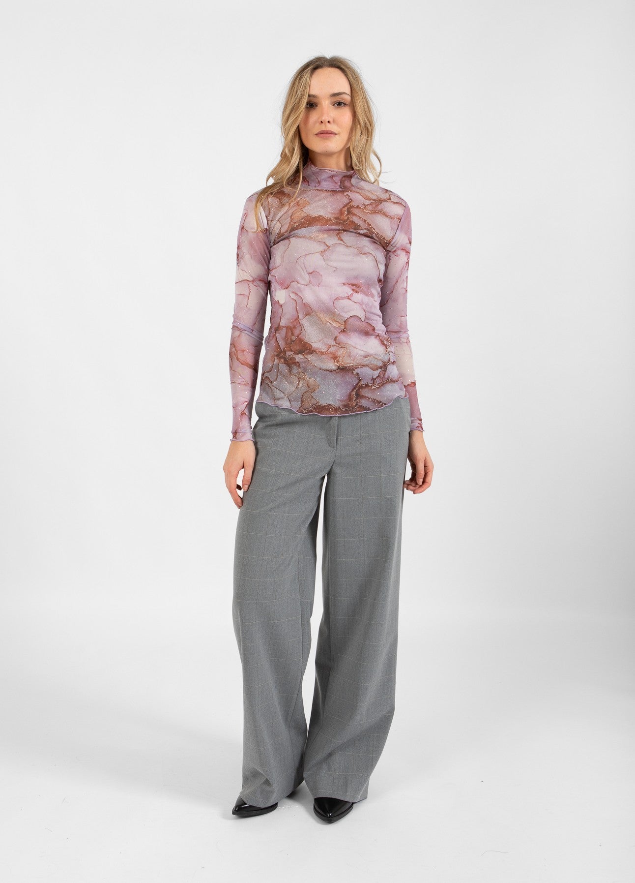 BUKSER MED BREDE BEN - PETRA PASFORM - Light grey check