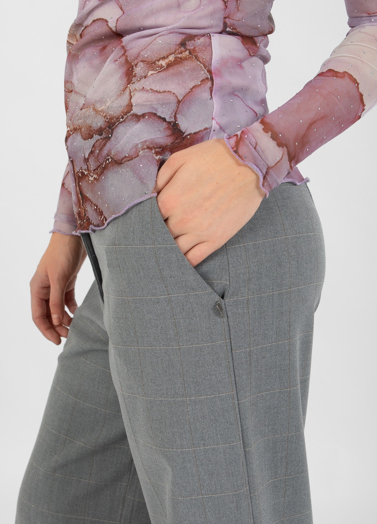 BUKSER MED BREDE BEN - PETRA PASFORM - Light grey check