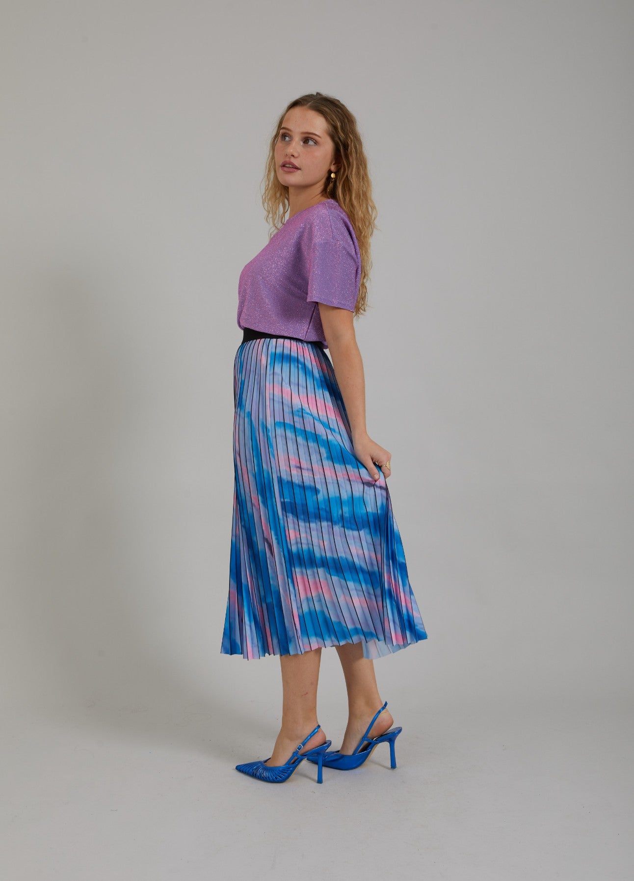PLISSERET NEDERDEL M. FADED STRIPE PRINT - Faded stripe print blue Online Hot Salg