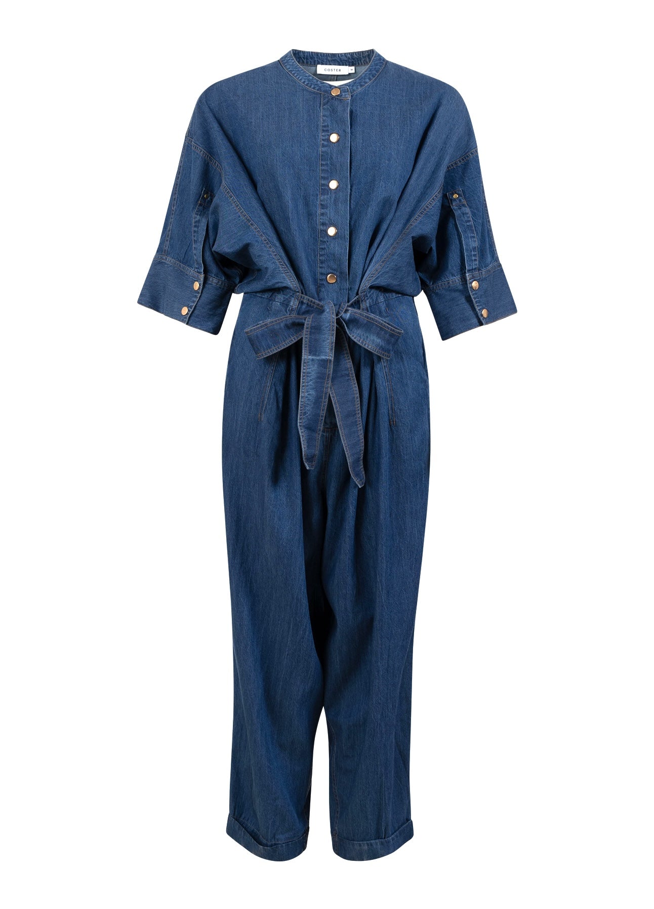 BUKSEDRAGT MED BÆLTE - Blue denim