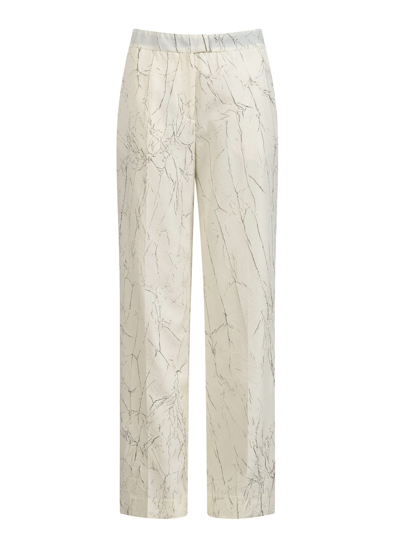 RYNKEDE BUKSER - PETRA FIT - Creme/black crinkle Rabat