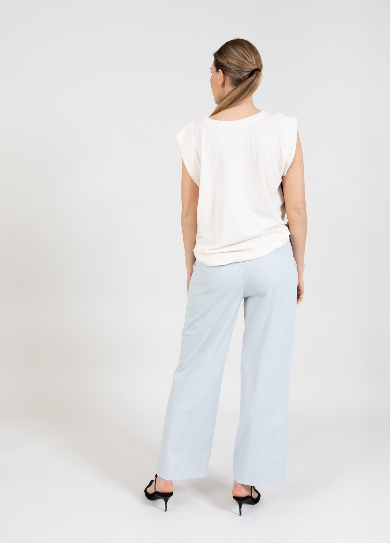 T-SHIRT MED SLØRET STRIBE - Creme/black stripes