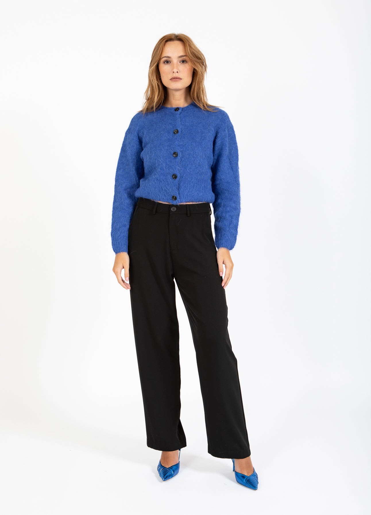 AFKORTET STRIKKET CARDIGAN - Rich blue