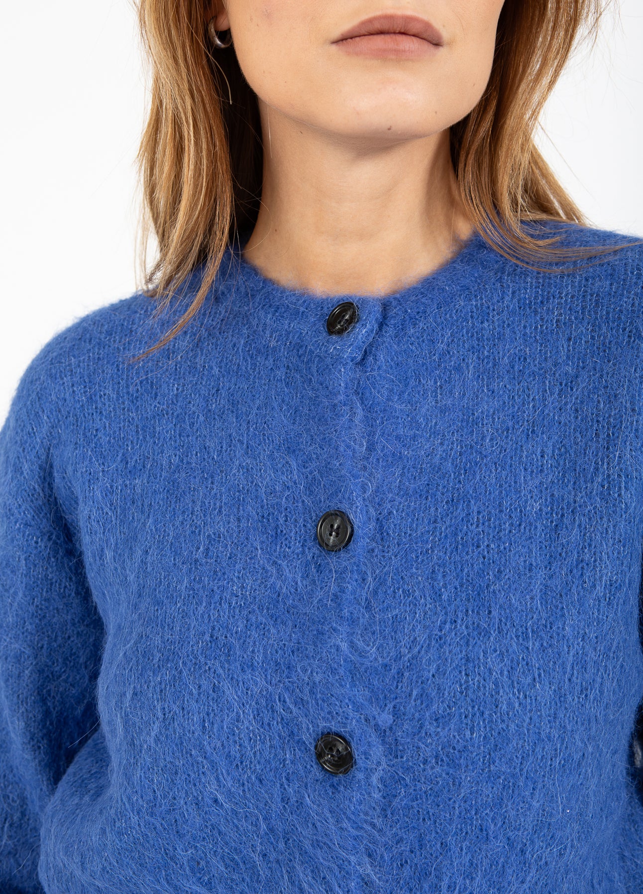AFKORTET STRIKKET CARDIGAN - Rich blue