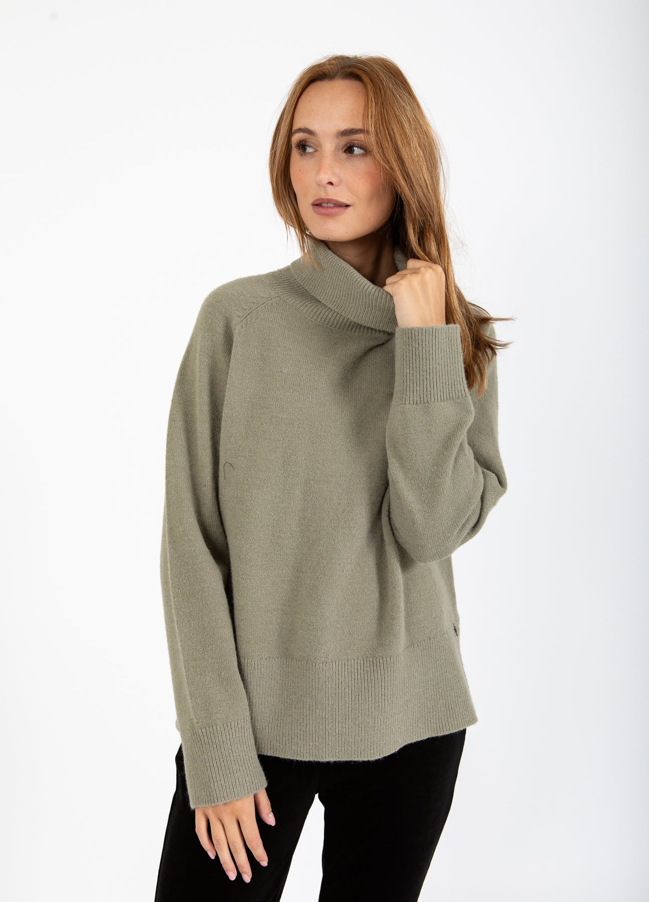 STRIK MED HØJ HALS - COMFY KNIT - Moss Green