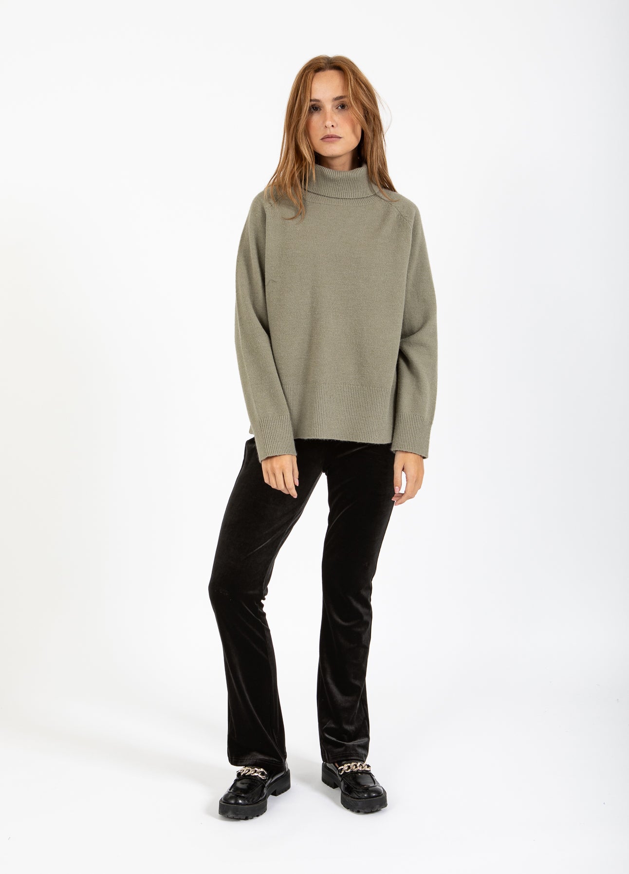 STRIK MED HØJ HALS - COMFY KNIT - Moss Green