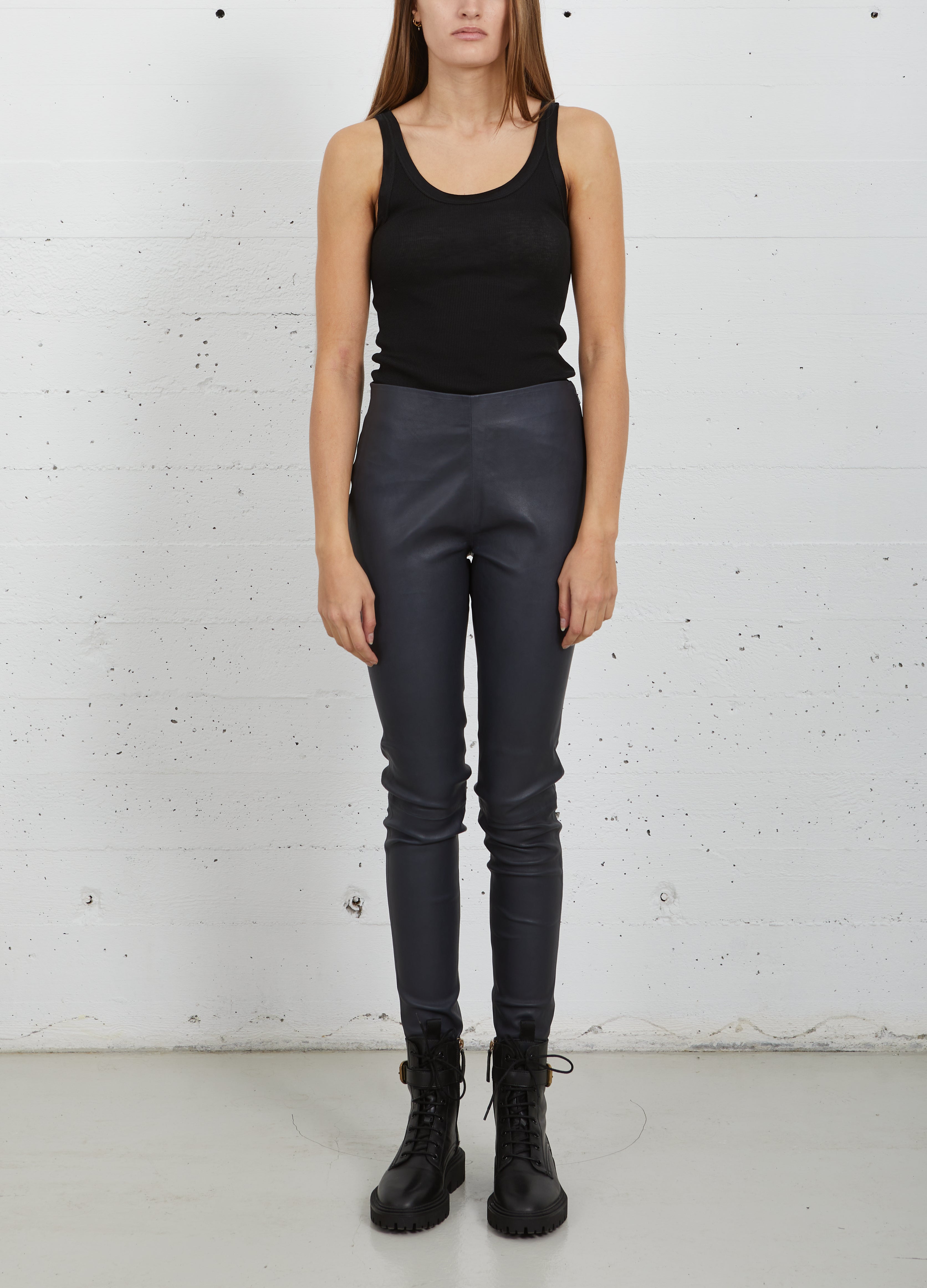 CC HEART LÆDERLEGGINGS - Dark blue Levere