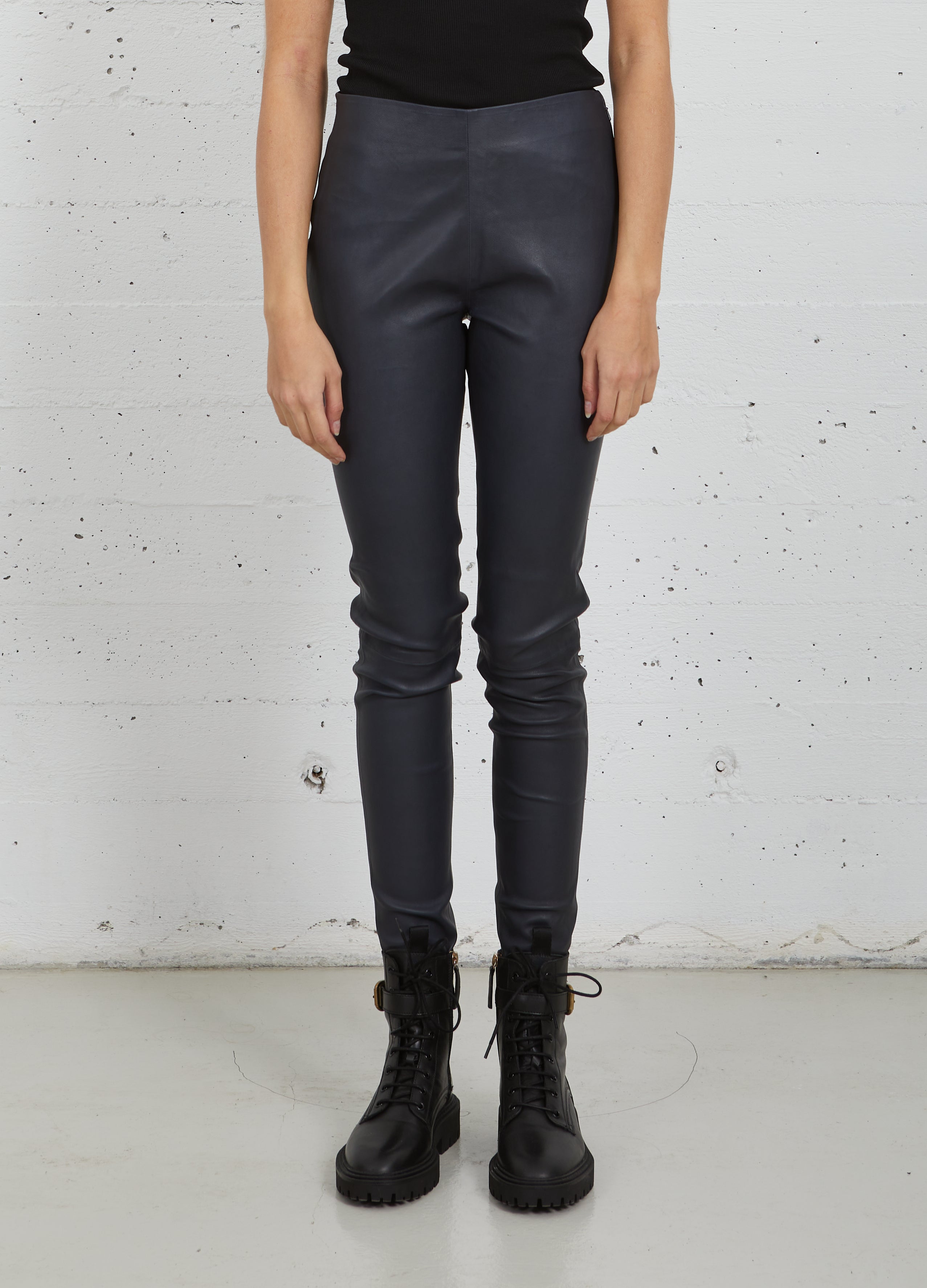 CC HEART LÆDERLEGGINGS - Dark blue Levere