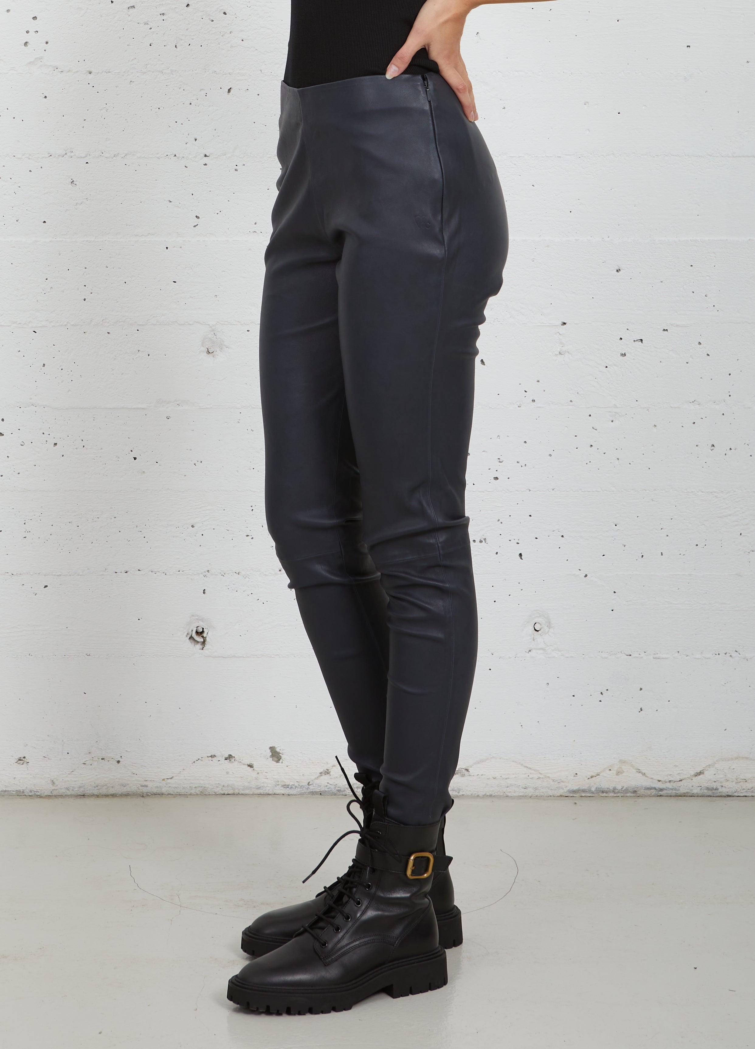CC HEART LÆDERLEGGINGS - Dark blue Levere