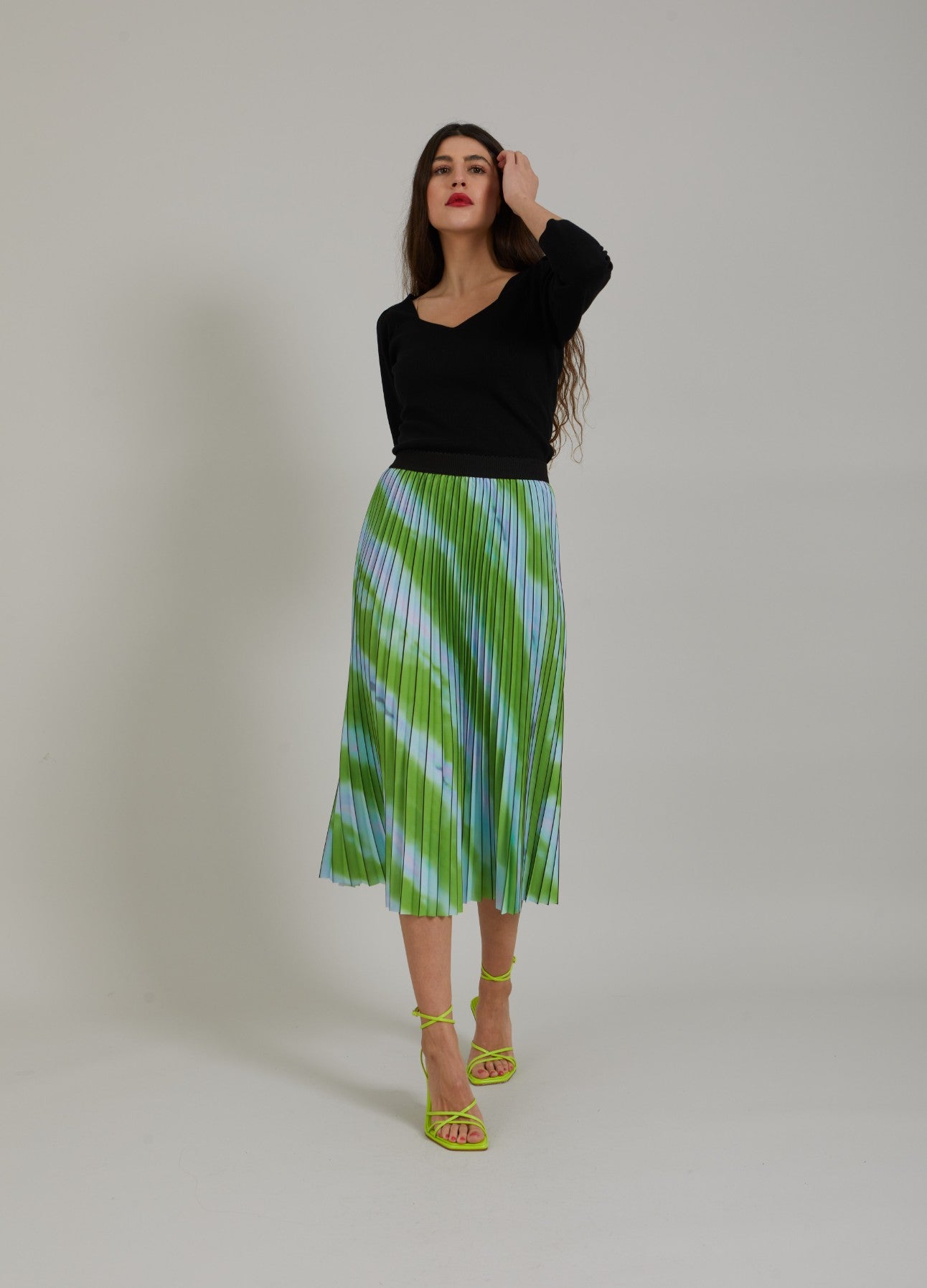PLISSERET NEDERDEL M. FADED STRIPE PRINT - Faded stripe print