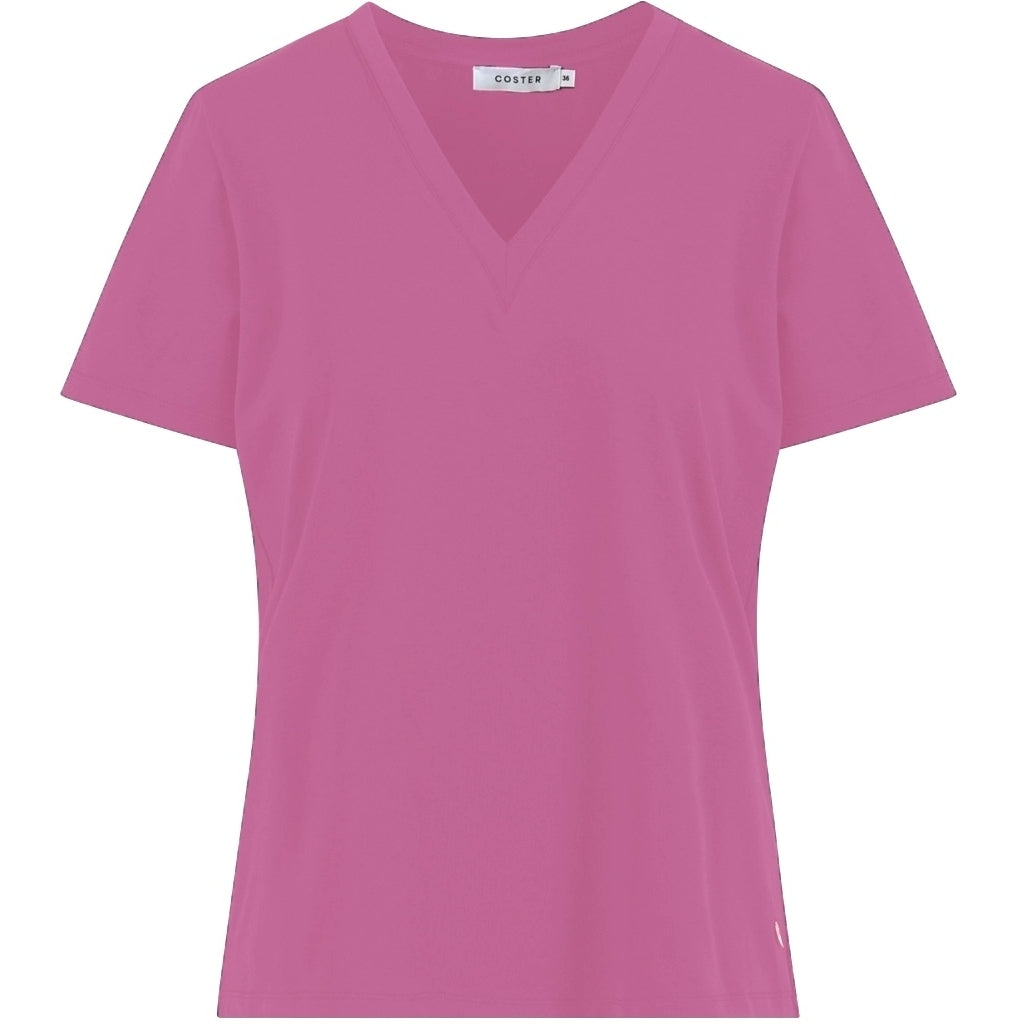T-SHIRT MED V-UDSKÆRING - MELLEMLANGE ÆRMER - Magenta