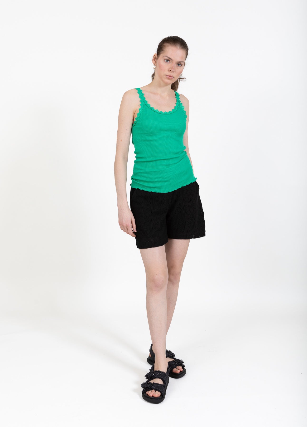 CC HEART SILKE TOP MED BLONDE - Emerald green Hot på udsalg