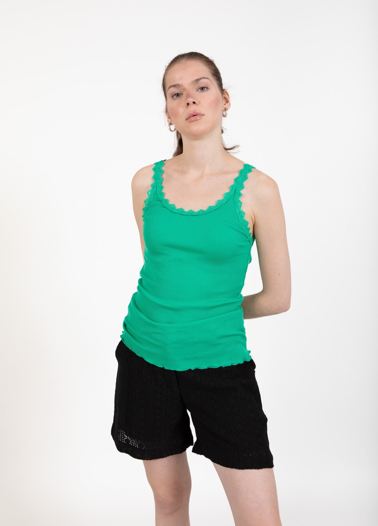 CC HEART SILKE TOP MED BLONDE - Emerald green Hot på udsalg
