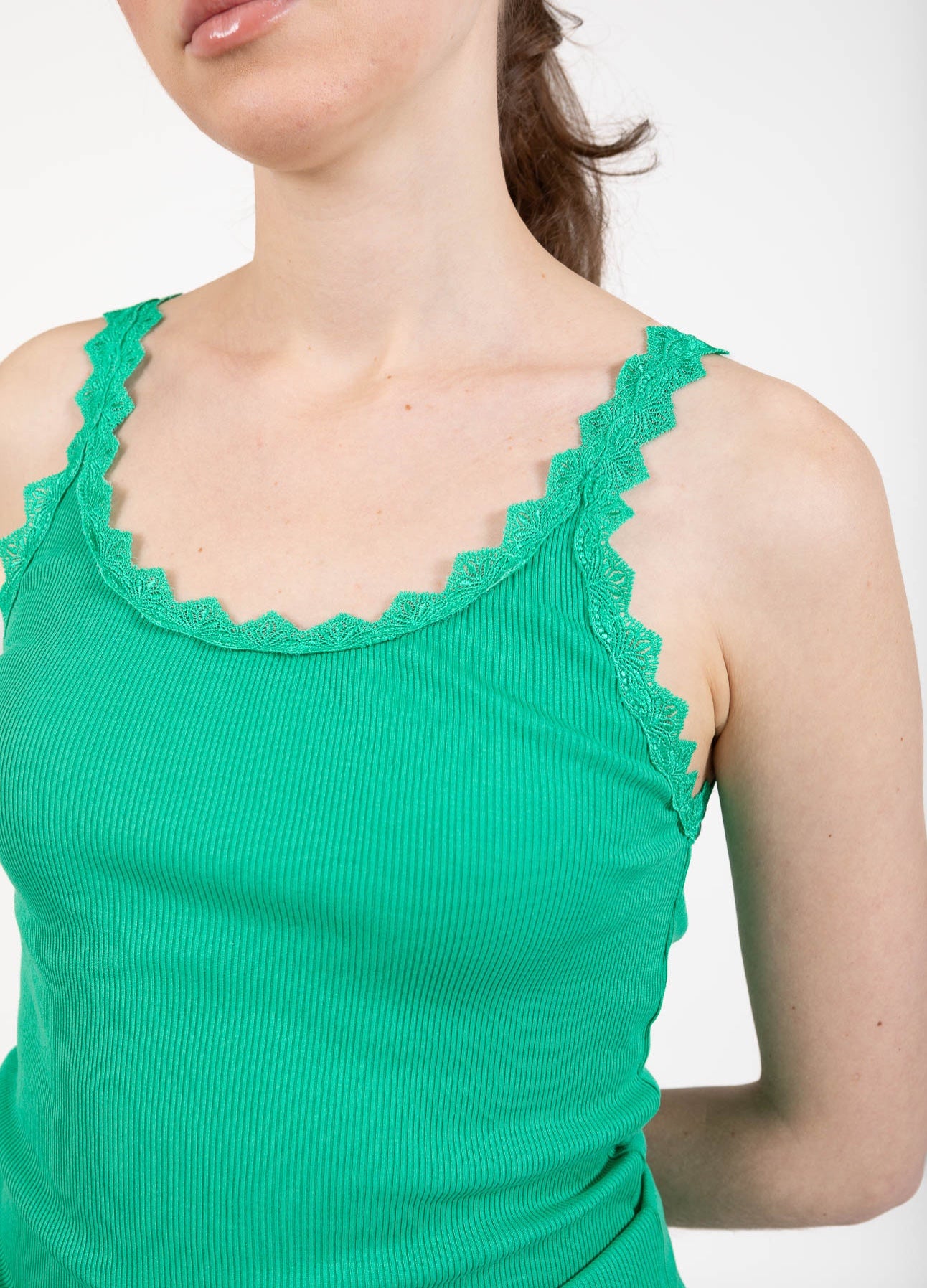 CC HEART SILKE TOP MED BLONDE - Emerald green Hot på udsalg