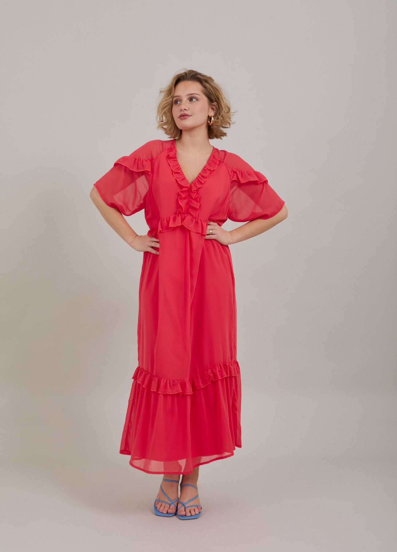 LANG KJOLE M. FLÆSER - Coral pink