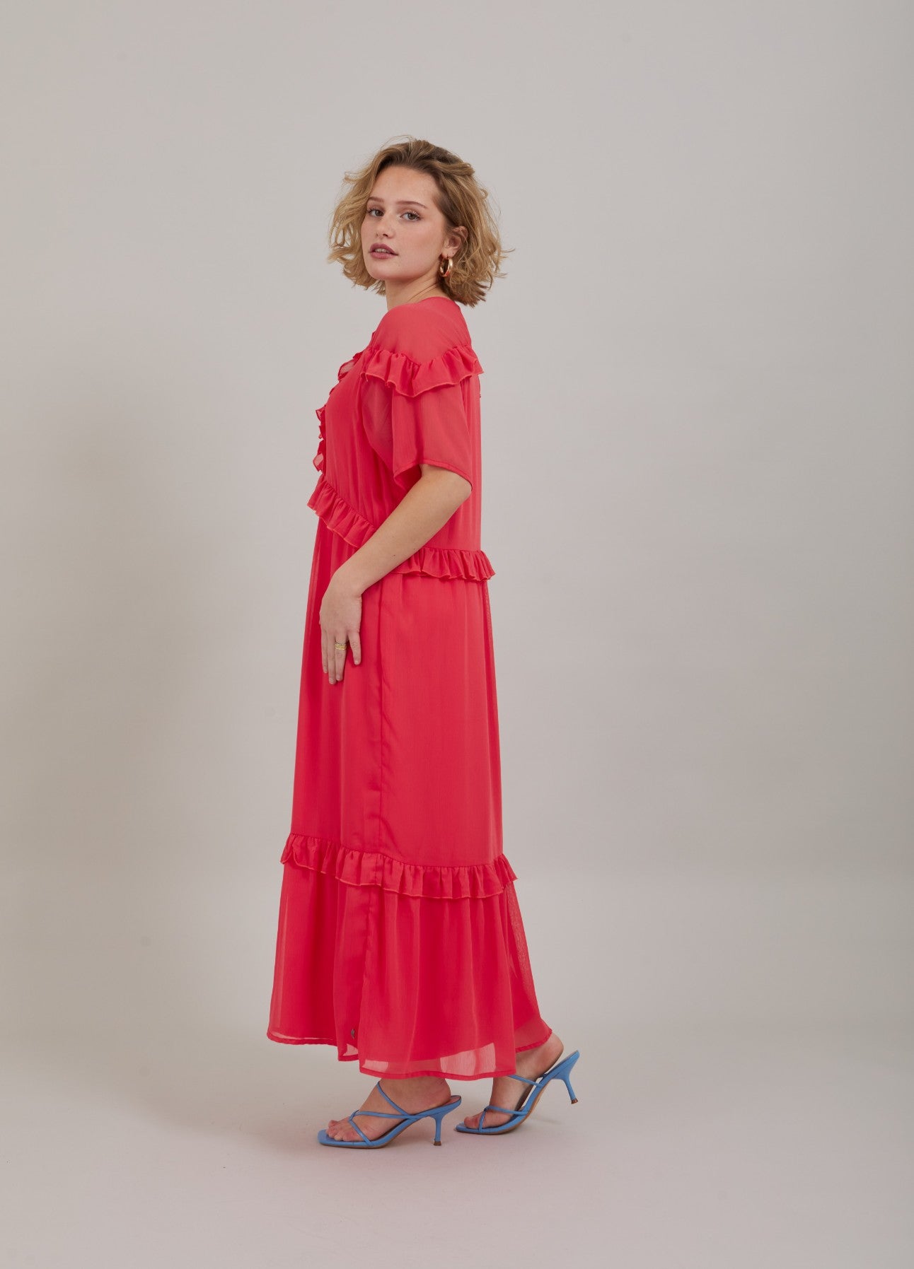 LANG KJOLE M. FLÆSER - Coral pink
