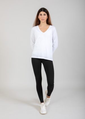 CC HEART LANGÆRMET V-HALS T-SHIRT - White