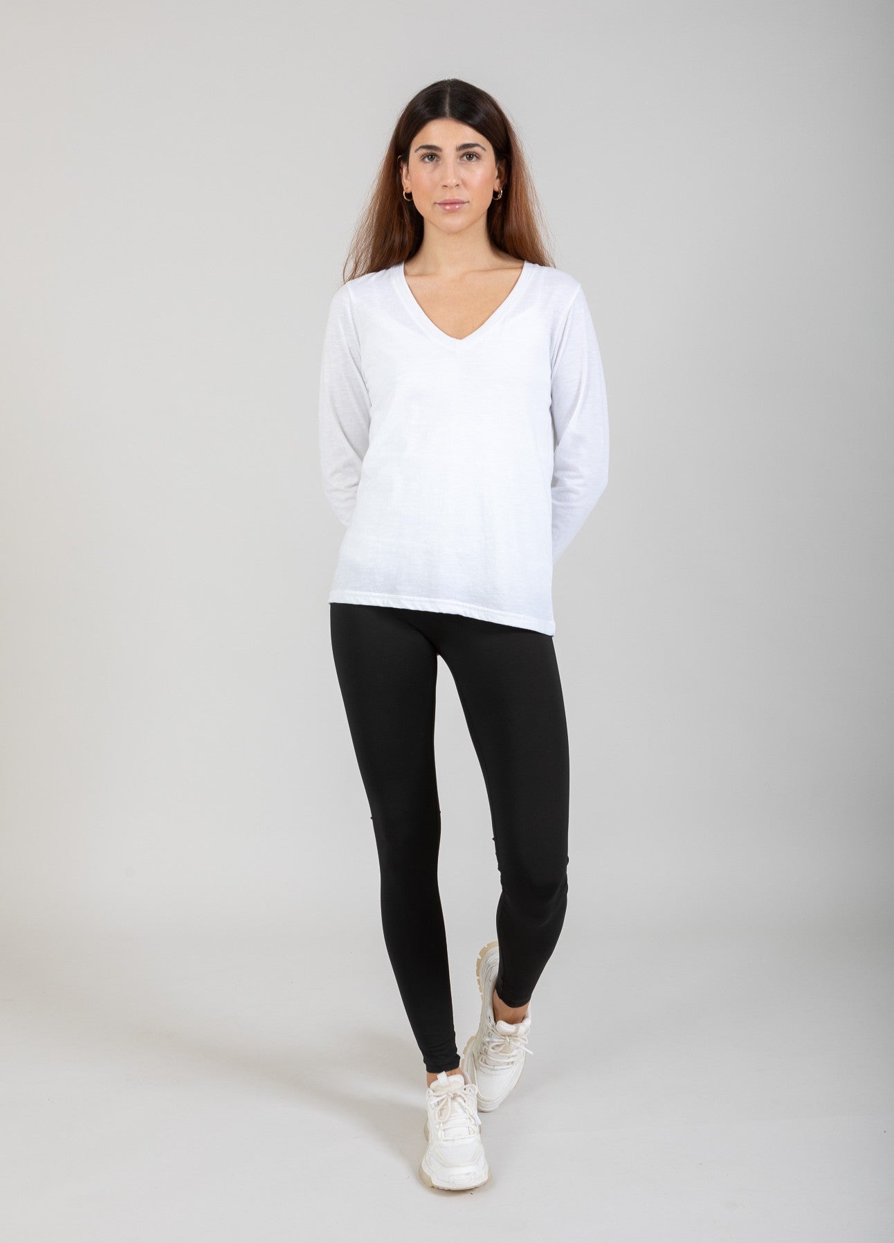 CC HEART LANGÆRMET V-HALS T-SHIRT - White