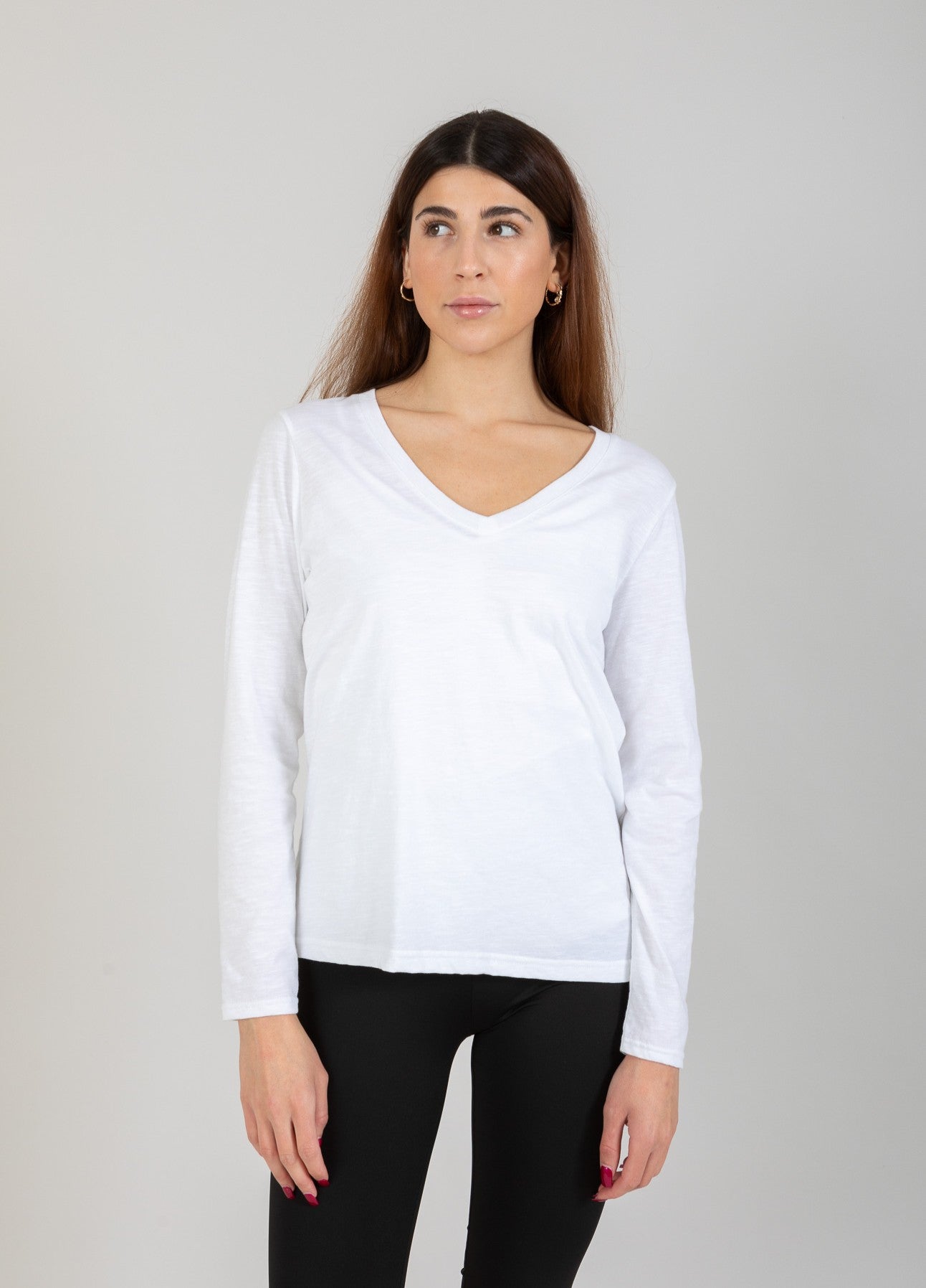 CC HEART LANGÆRMET V-HALS T-SHIRT - White