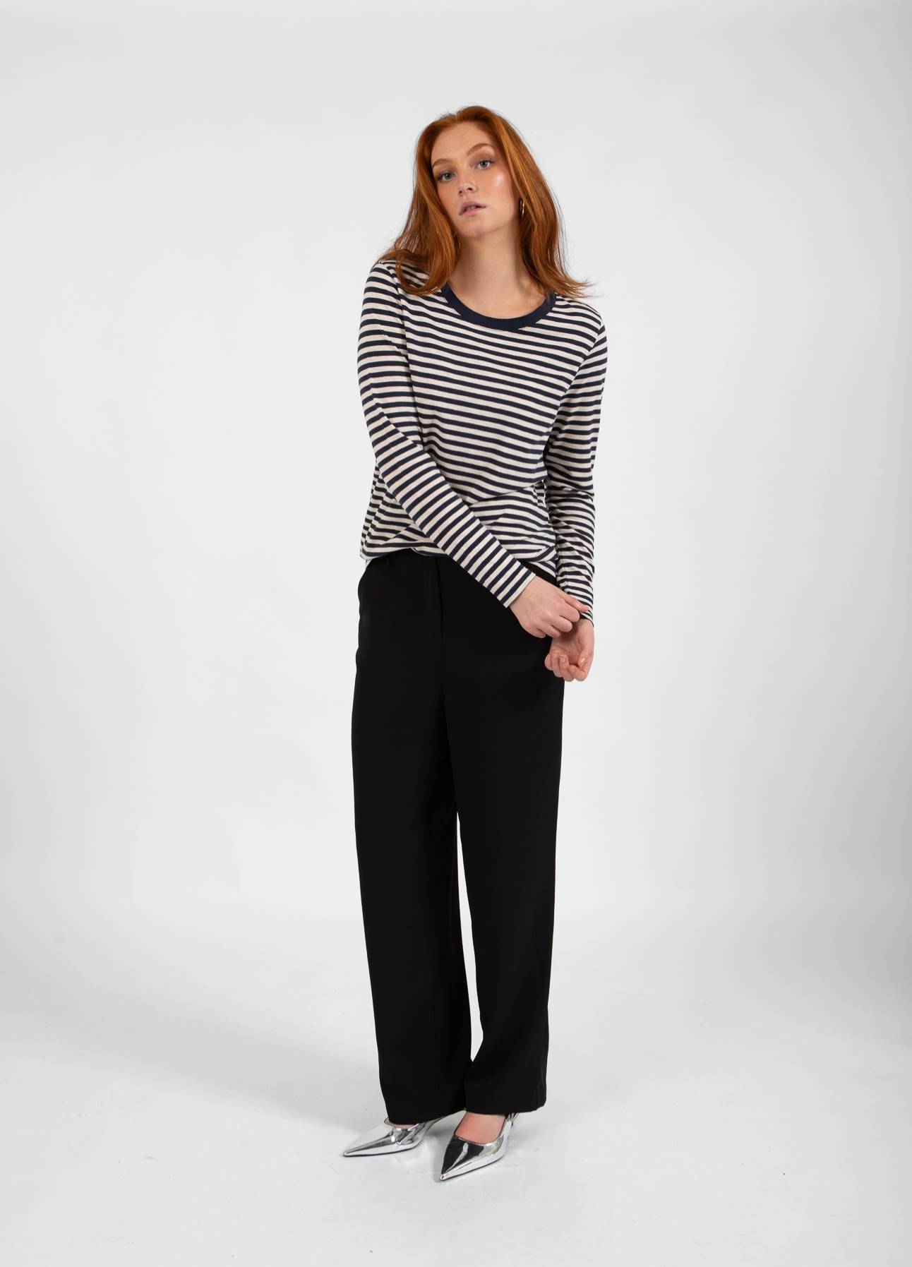 CC HEART STRIPE LANG T-SHIRT - Night sky blue/cream Hot på udsalg