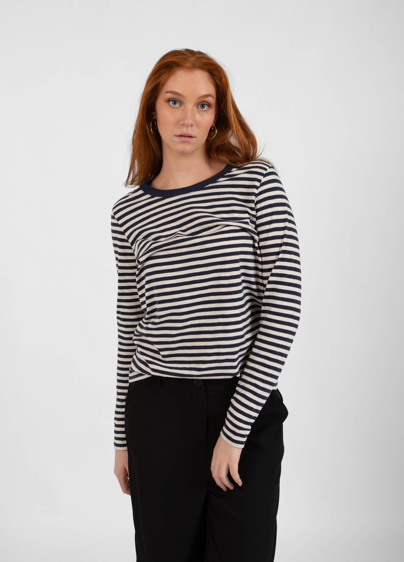 CC HEART STRIPE LANG T-SHIRT - Night sky blue/cream Hot på udsalg