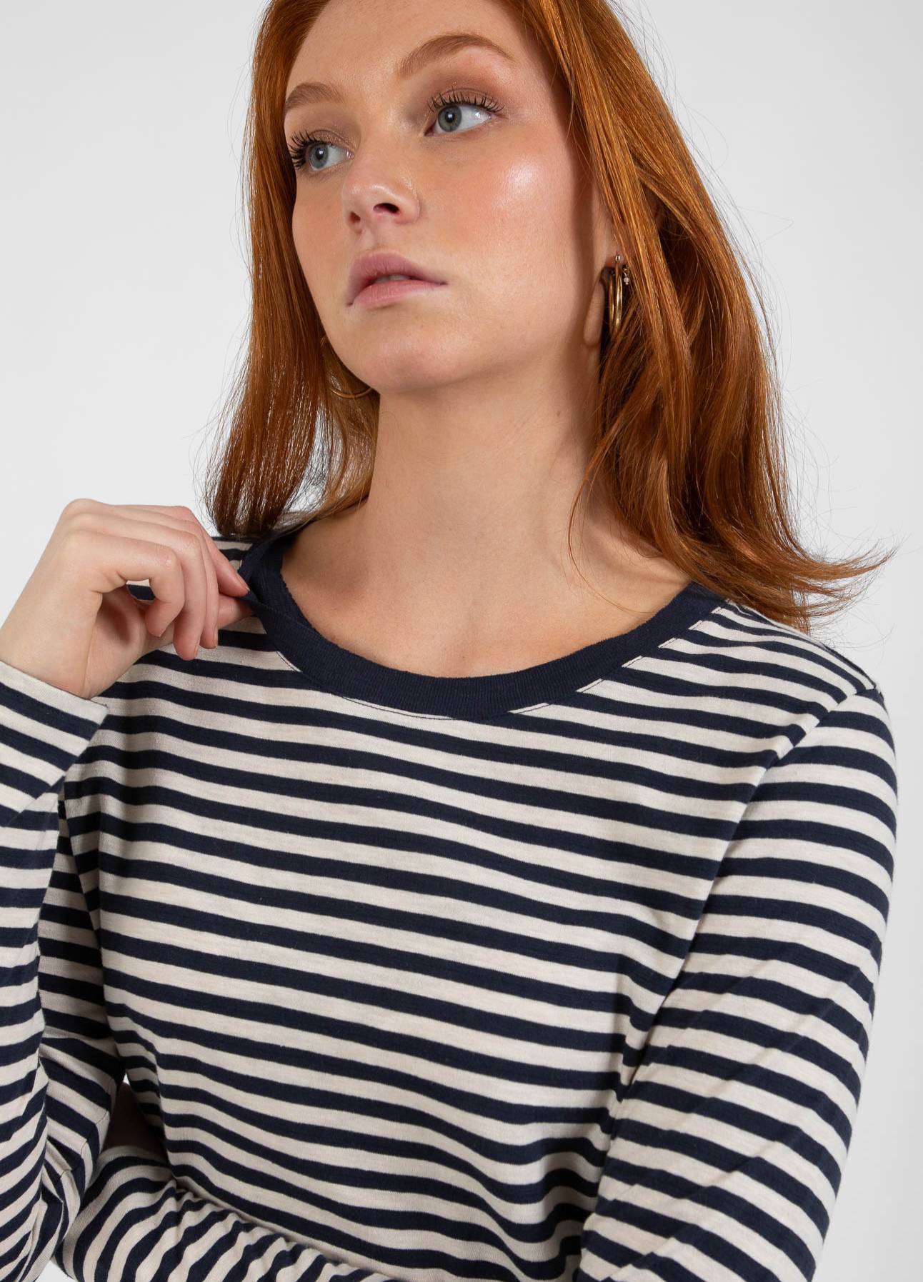 CC HEART STRIPE LANG T-SHIRT - Night sky blue/cream Hot på udsalg
