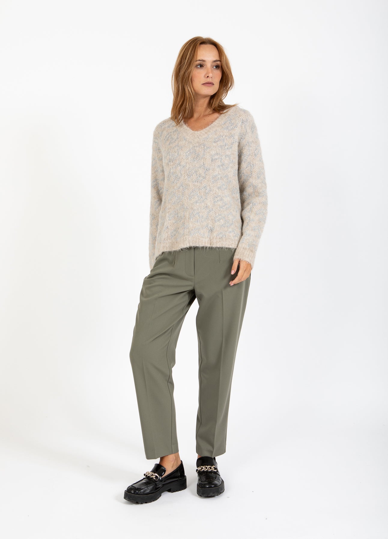 SØLV HOUNDSTOOTH STRIK - Creme/silver