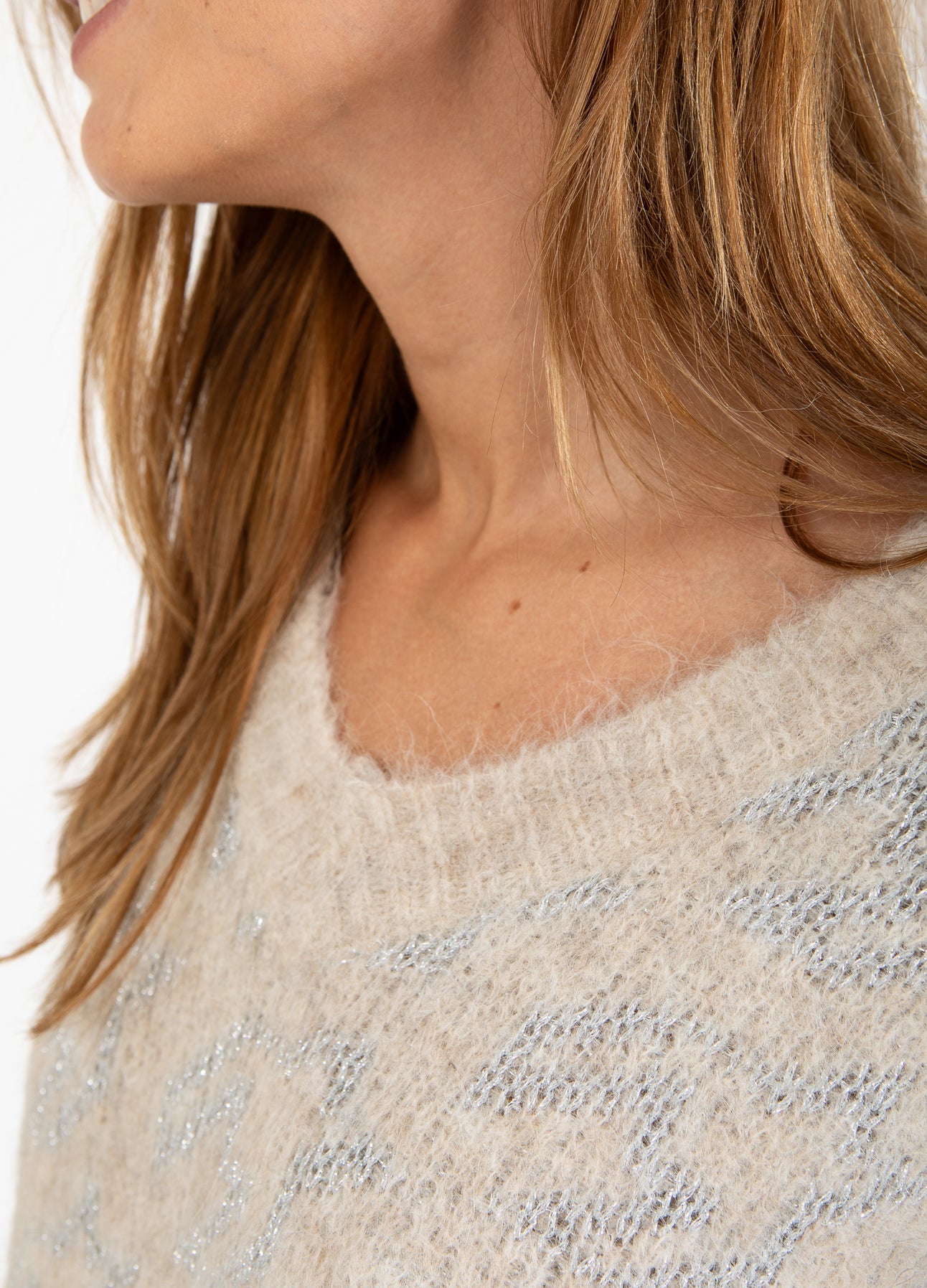 SØLV HOUNDSTOOTH STRIK - Creme/silver