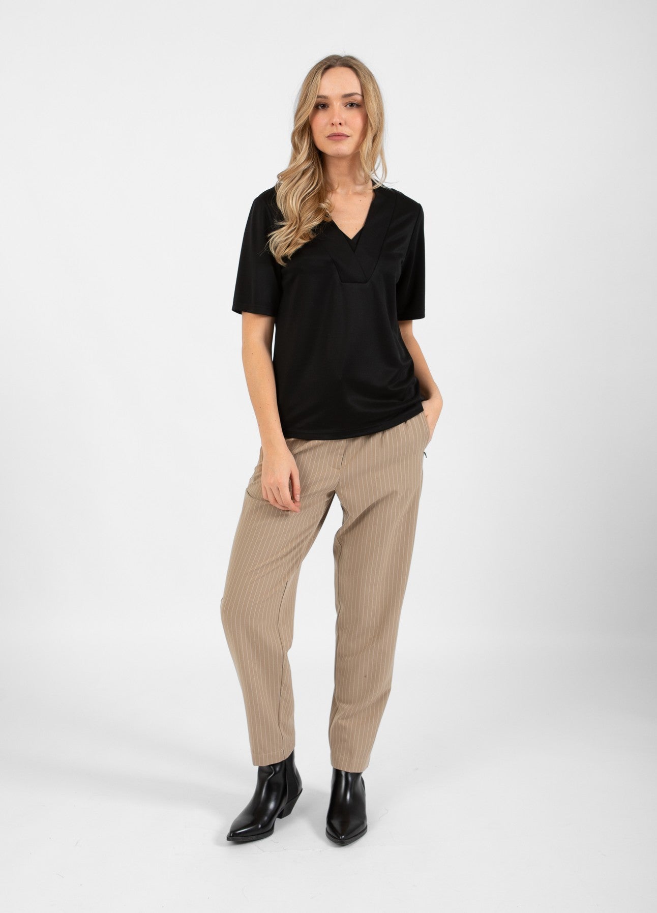 BUKSER - STELLA PASFORM - Sand white stripe