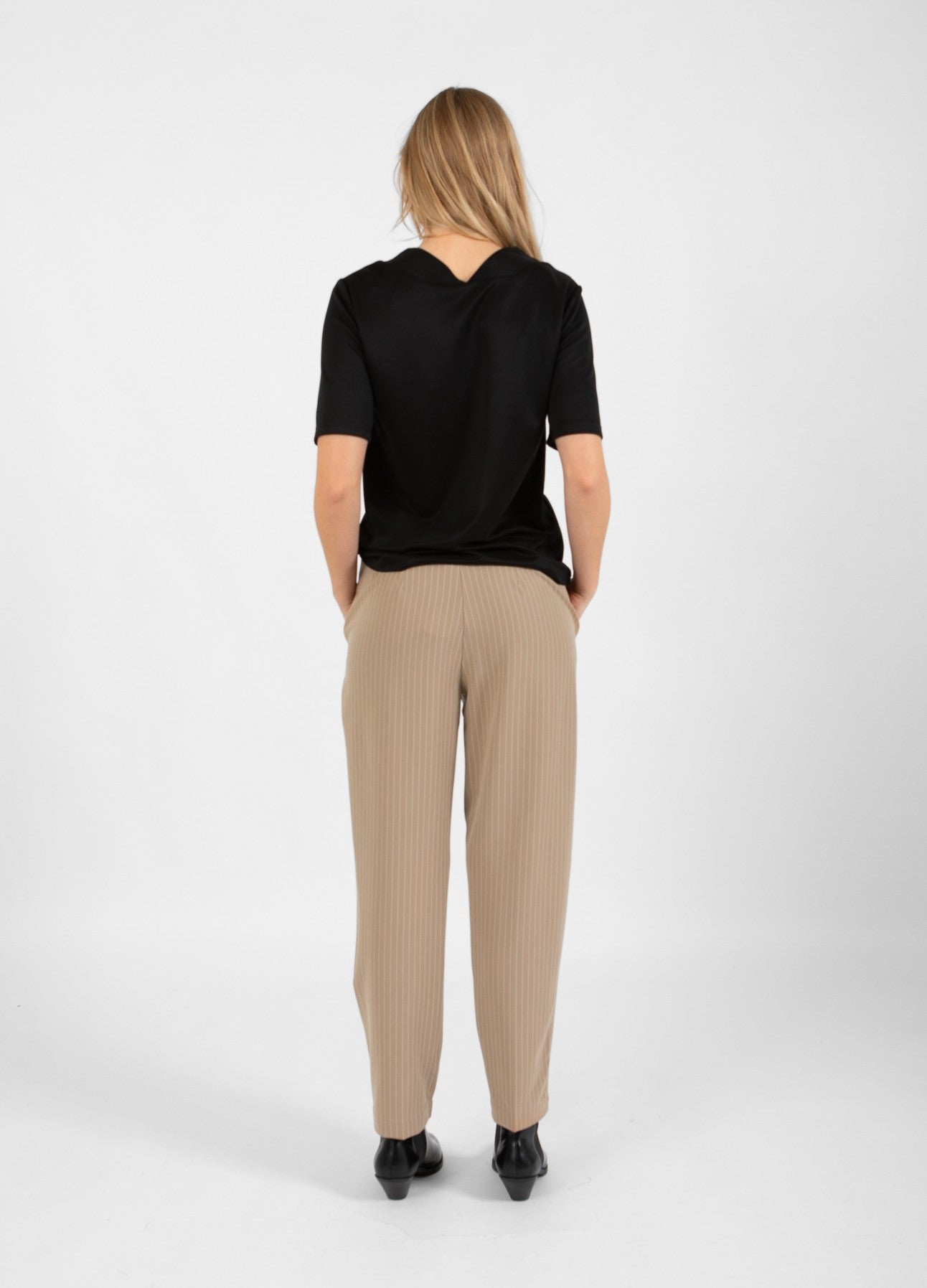 BUKSER - STELLA PASFORM - Sand white stripe