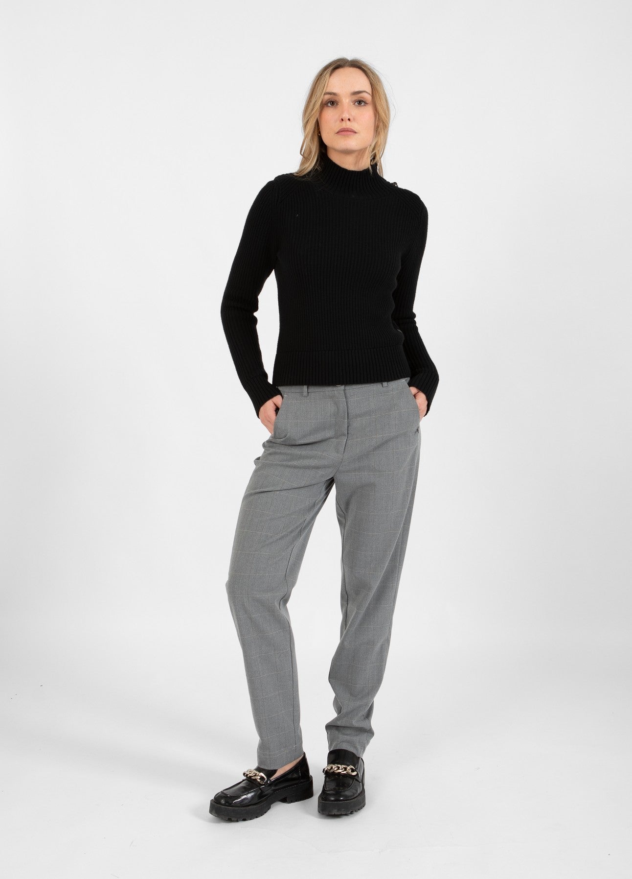 BUKSER - STELLA PASFORM - Light grey check