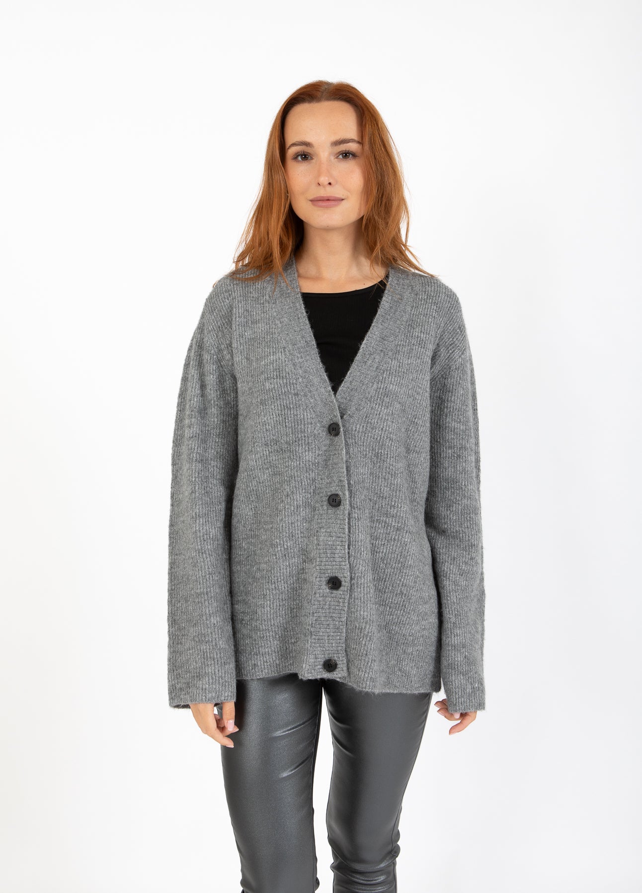 CC HEART EMMA V-HALS CARDIGAN - Dark Grey Melange Mode