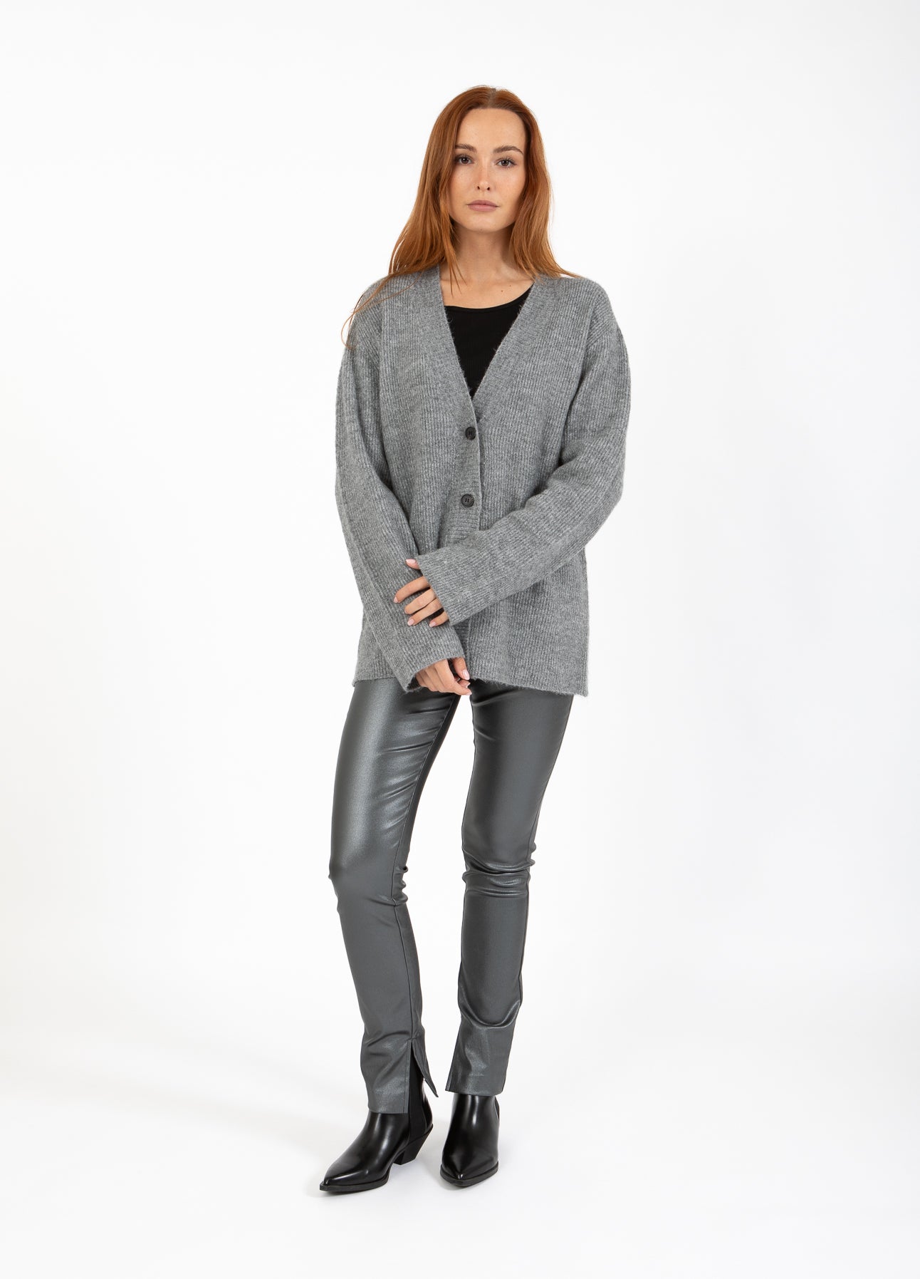 CC HEART EMMA V-HALS CARDIGAN - Dark Grey Melange Mode