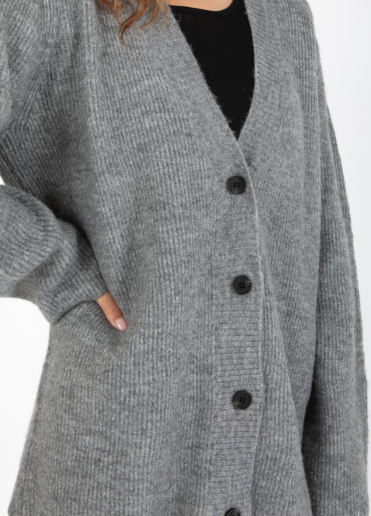 CC HEART EMMA V-HALS CARDIGAN - Dark Grey Melange Mode