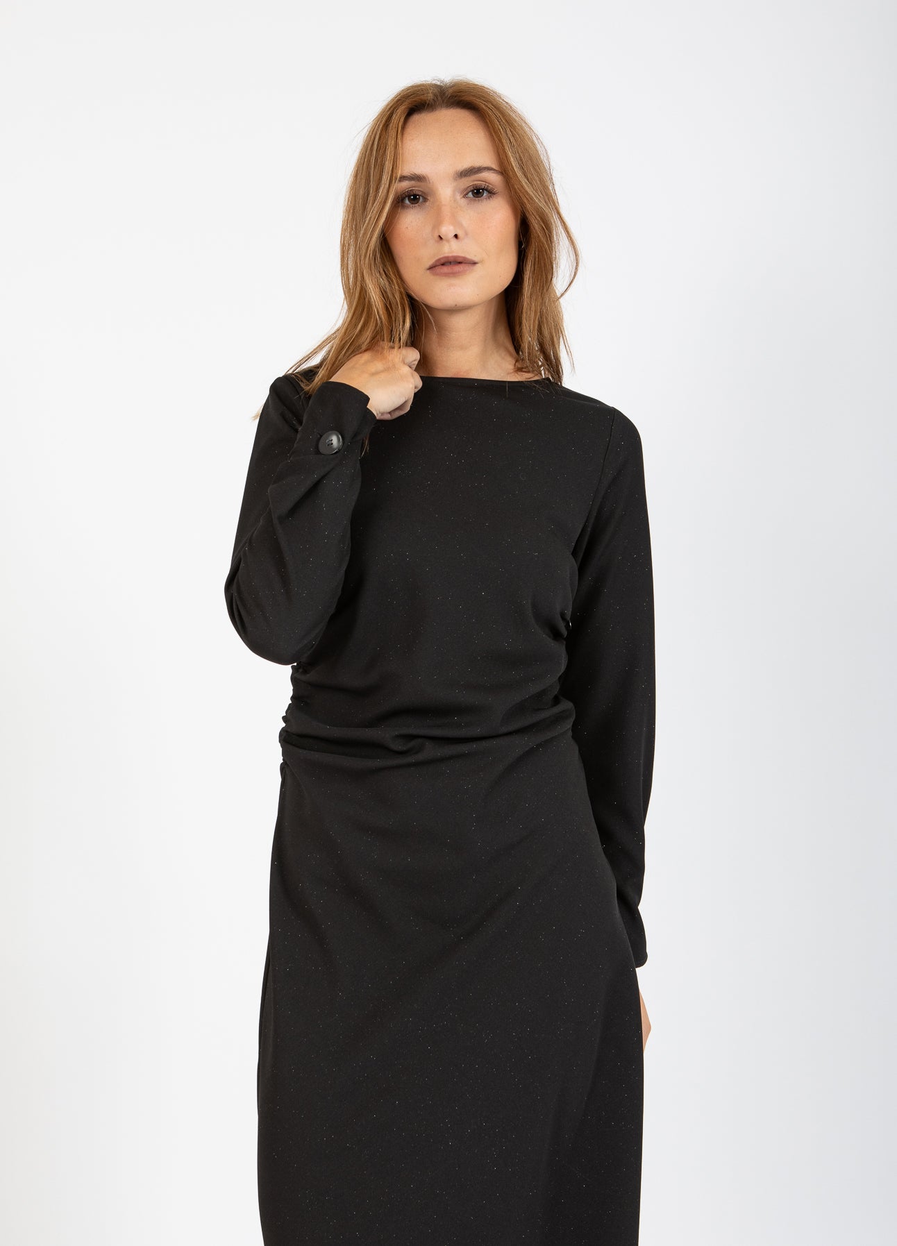 DRAPERET GLIMMERKJOLE - Black