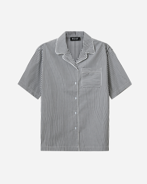 Rønne Essential Pajamas Shirt - Black/White Stripe Online nu