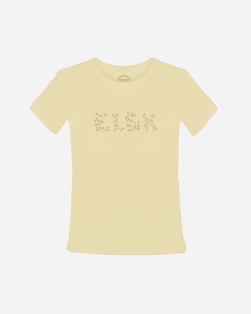 Elsk Floral Emb Ly Women's Tee - Pale Yellow Hot på udsalg
