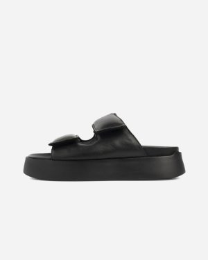 Juno Slide - Black Leather