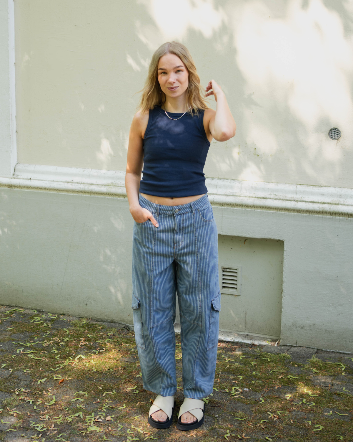 light-stripe-denim-cargo-pants-mid-blue-stone_1.png Light Stripe Denim Cargo Pants - Mid Blue Stone