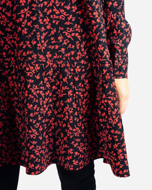 Printed Crepe Layer Dress - Black