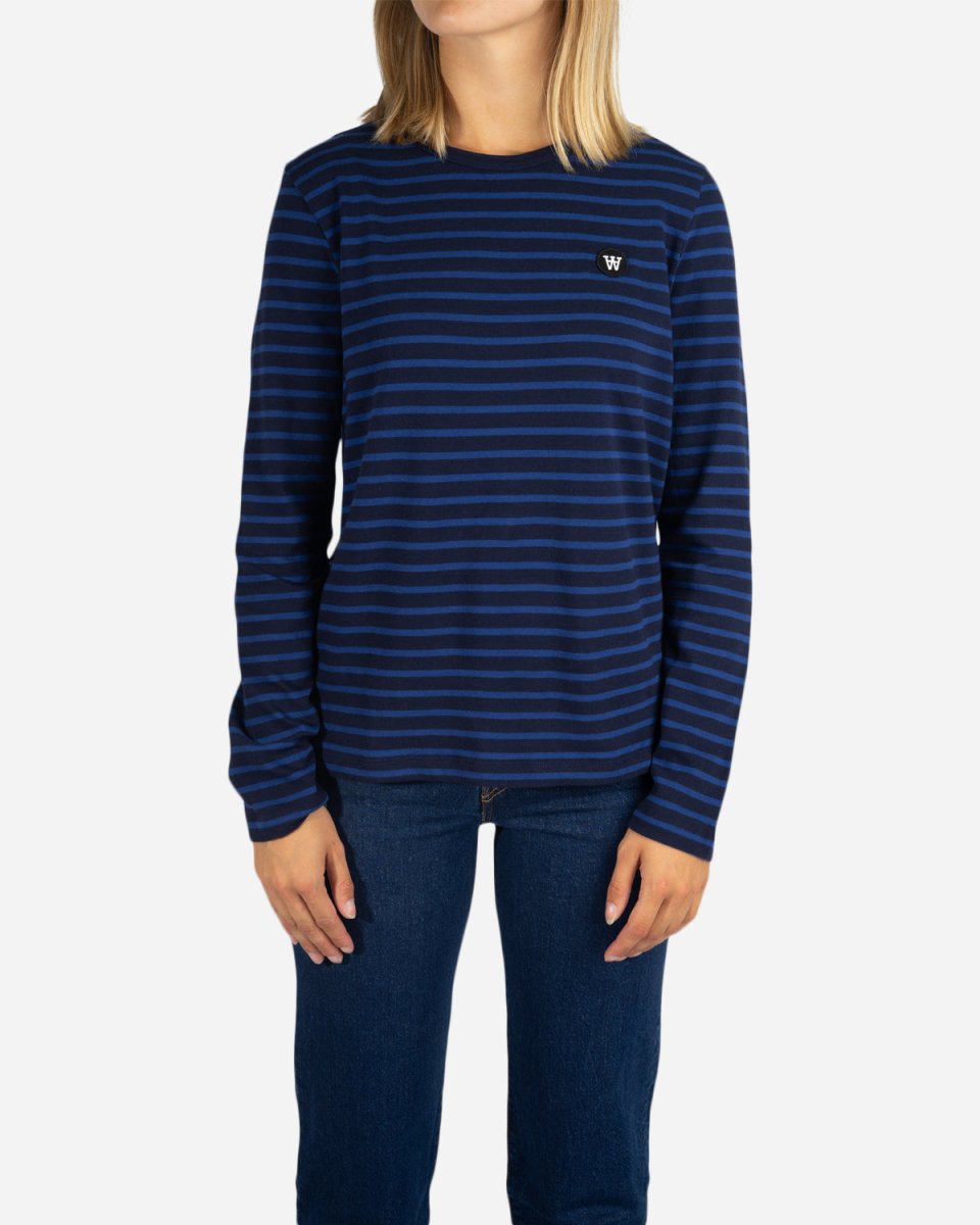 Moa lon Sleeve - Navy/Blue Stripes Hot på udsalg