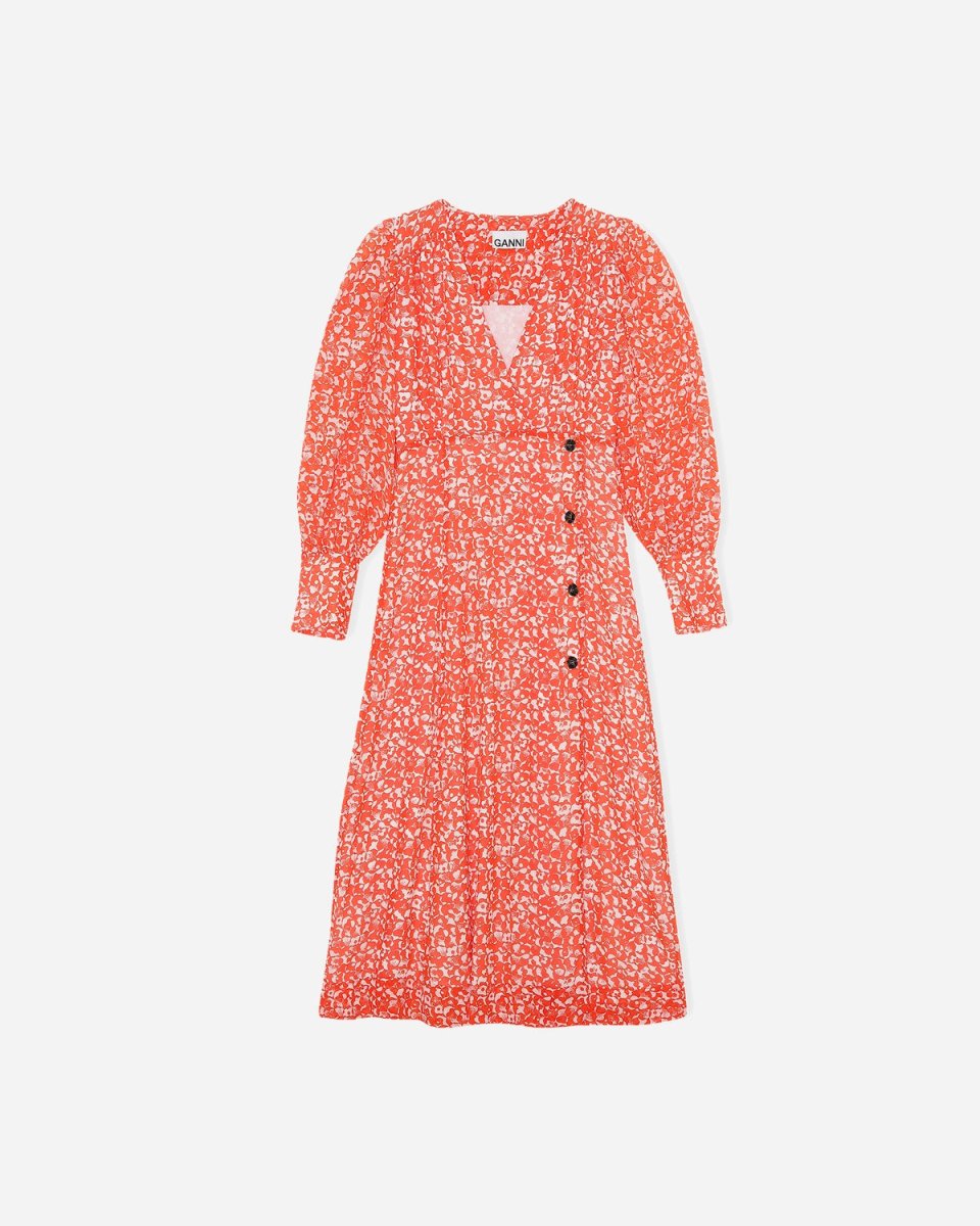 Printed V-neck Wrap Dress - Mini Floral Orangedot Rabat
