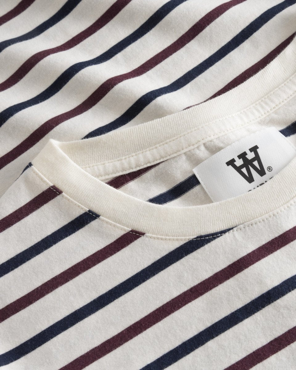 Mia Stripe T-Shirt - Off White/Burgundy